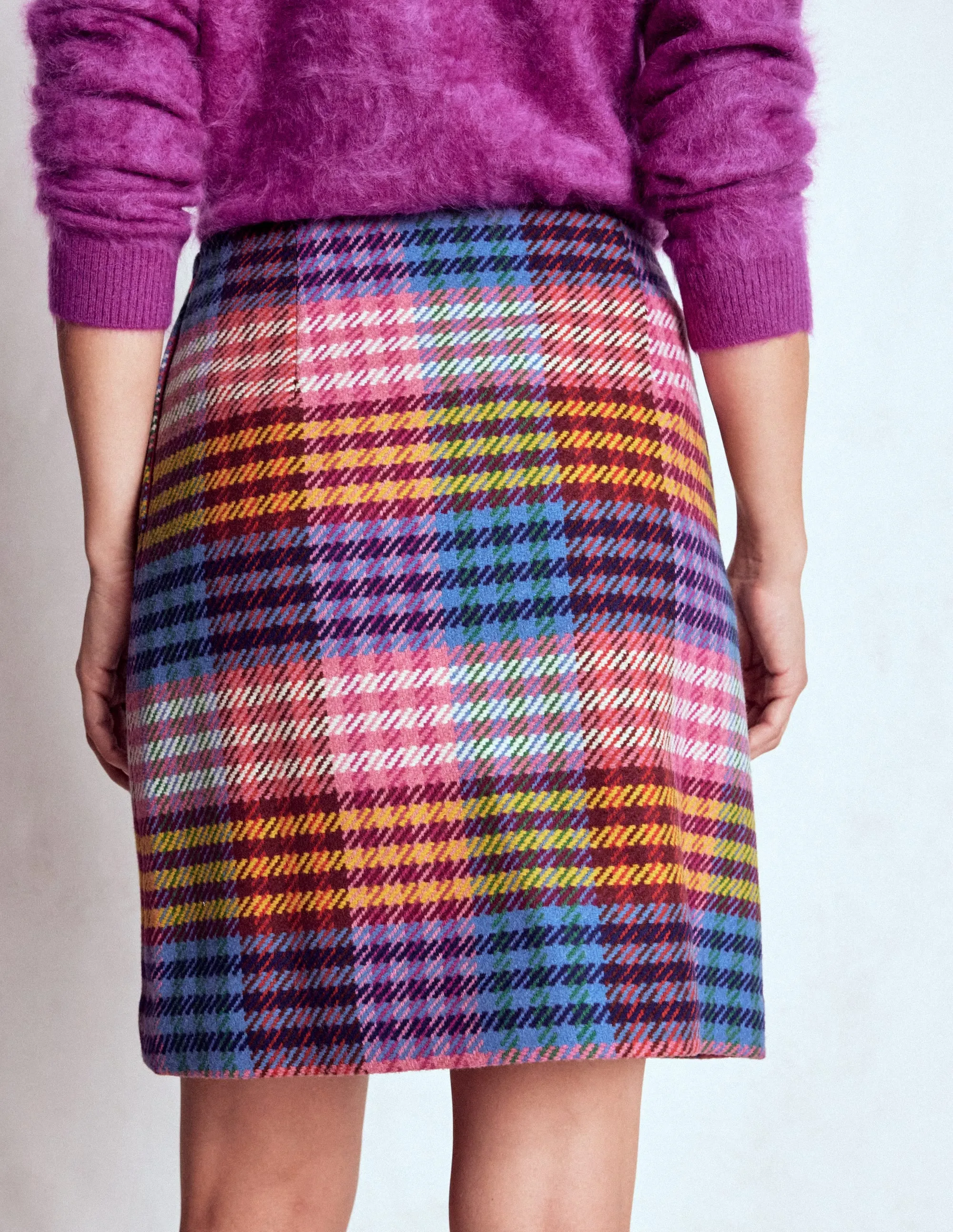 Fall Favorite Durable Hem Gia Wool Skirt-Rainbow Blanket MultiGingham