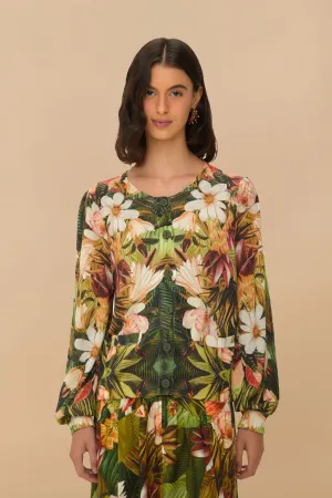 Colorfast Technology Multicolor Botanical Forest Knit Cardigan