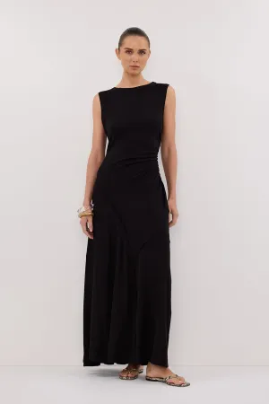 Glossy Detail Flexible Comfort HADLEY BLACK SLEEVELESS KNIT MAXI DRESS