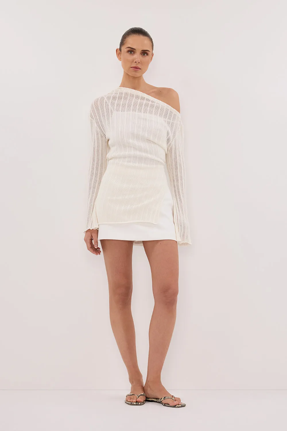 Stretch Ribbing Multi Panel BOWIE IVORY LONG SLEEVE KNIT TOP