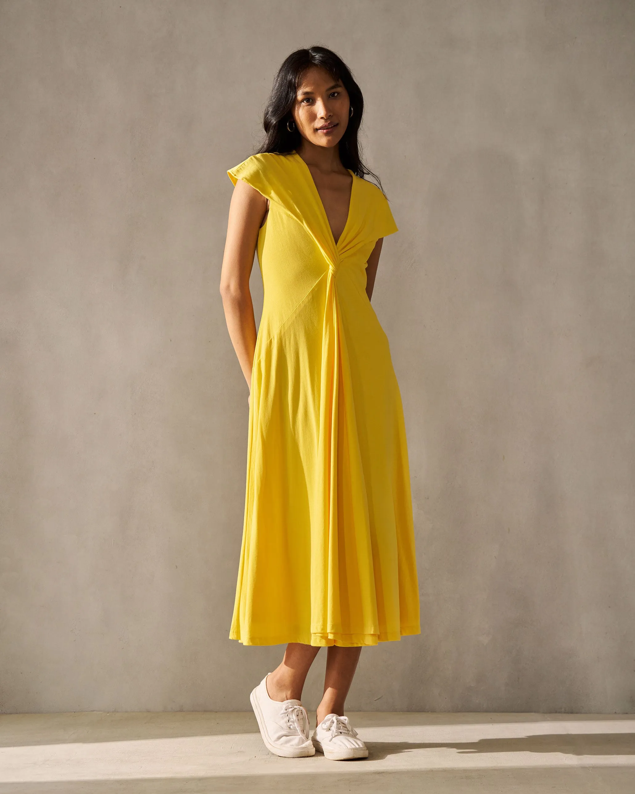 Trend Smart Sharp Fit Lillian Front Gathered Dress - Yellow