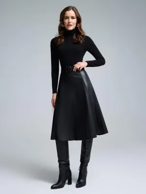 Belted Faux Leather Midi Skirt Elastic hemline