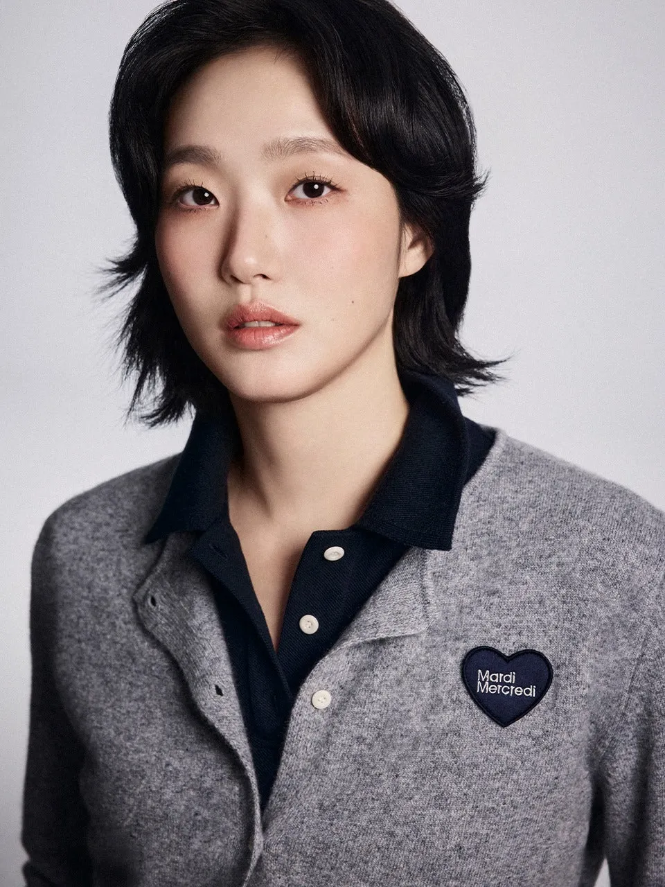 RACCOON BLENDED CROPPED CARDIGAN HEART LOGO_GREY Fashion Ease Stretch Flexibility