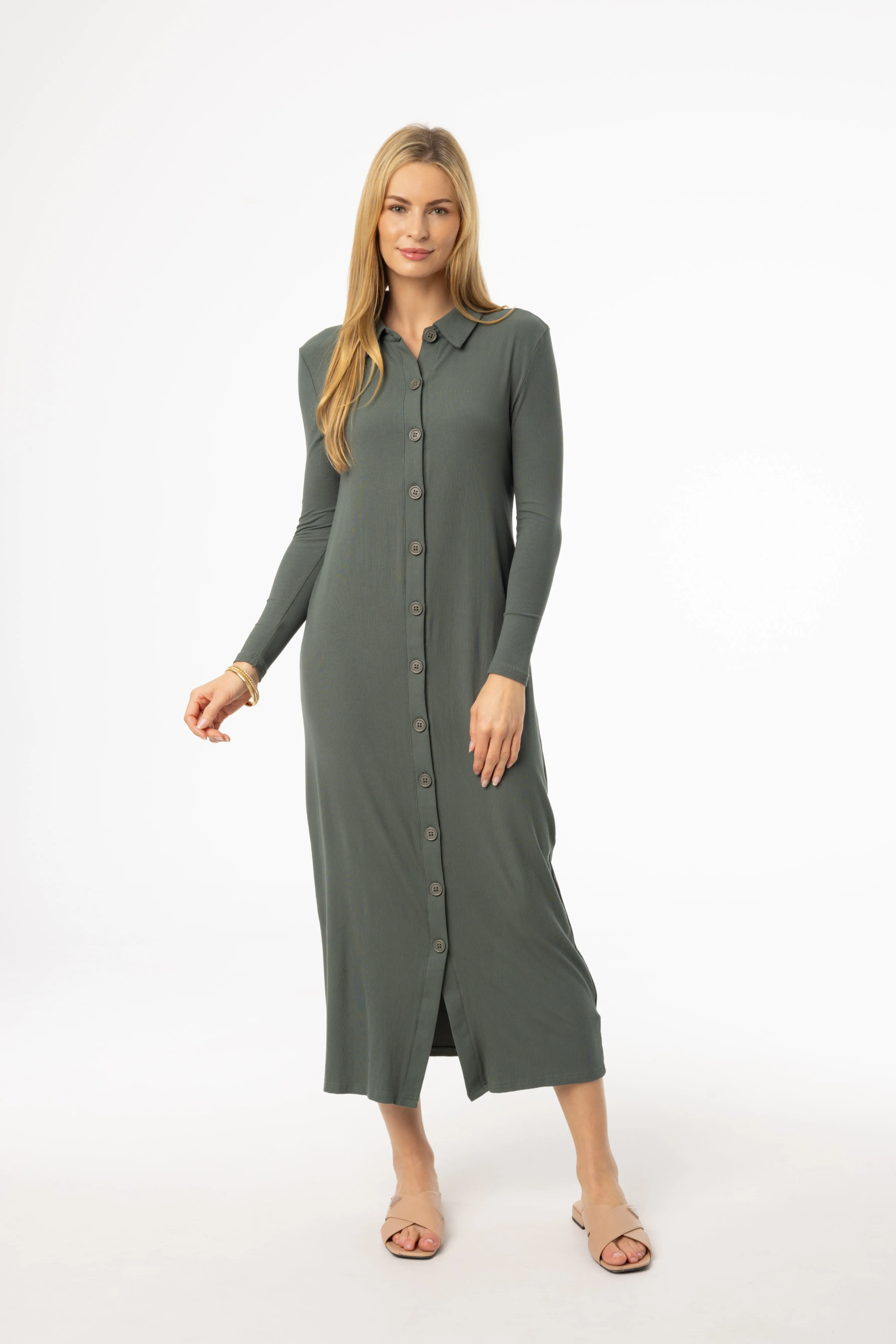 Sage Cardi Maxi Dress Sleek Flow Modern Appearance