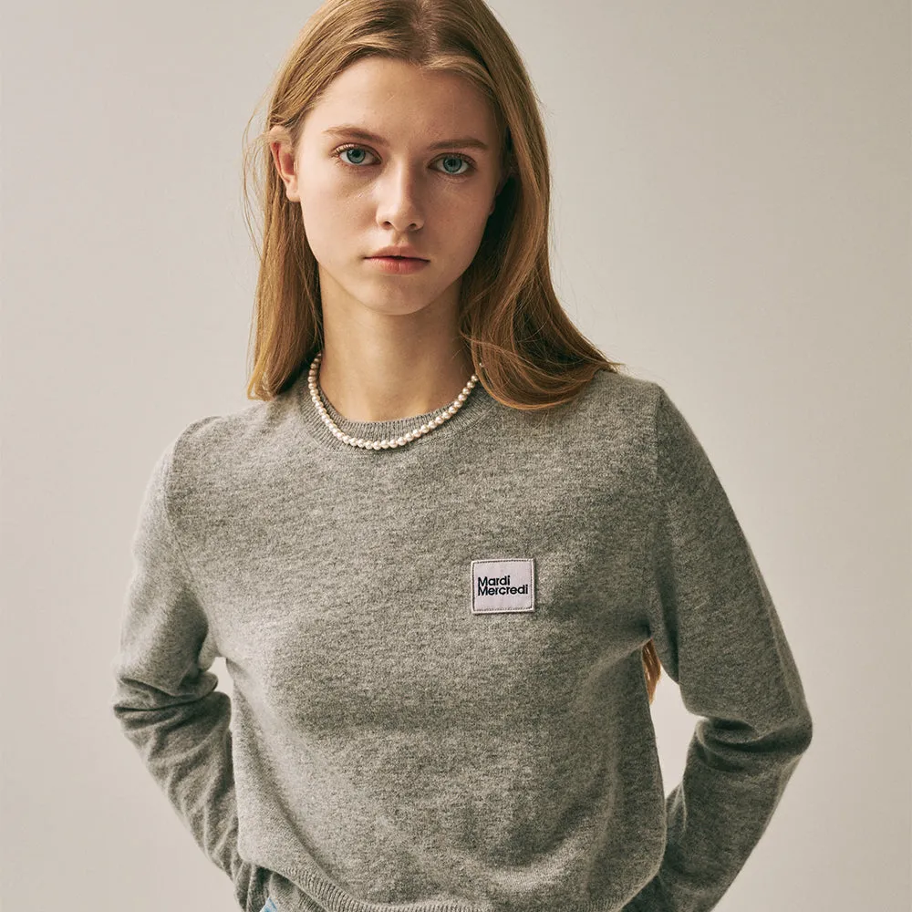CASHMERE BLENDED ROUND NECK SQUARE LOGO_CHARCOAL Modern Comforted
