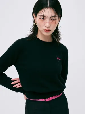 Simple Casual Style RACCOON BLENDED ROUND NECK HEART LOGO_BLACK