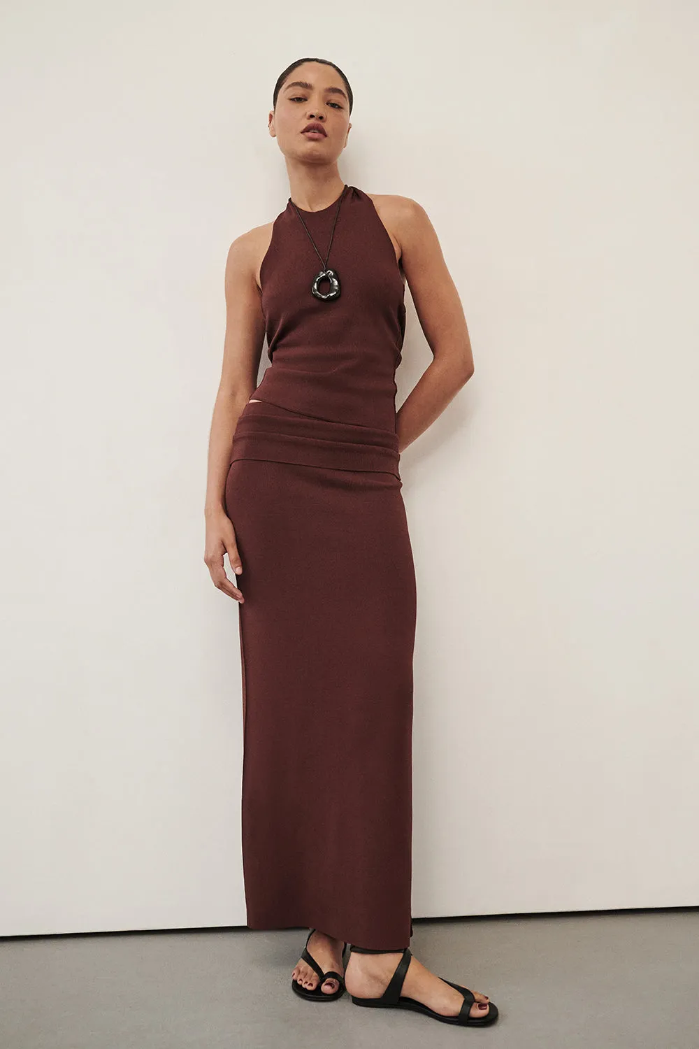 Mid Rise SOL CINNAMON KNIT MIDI SKIRT