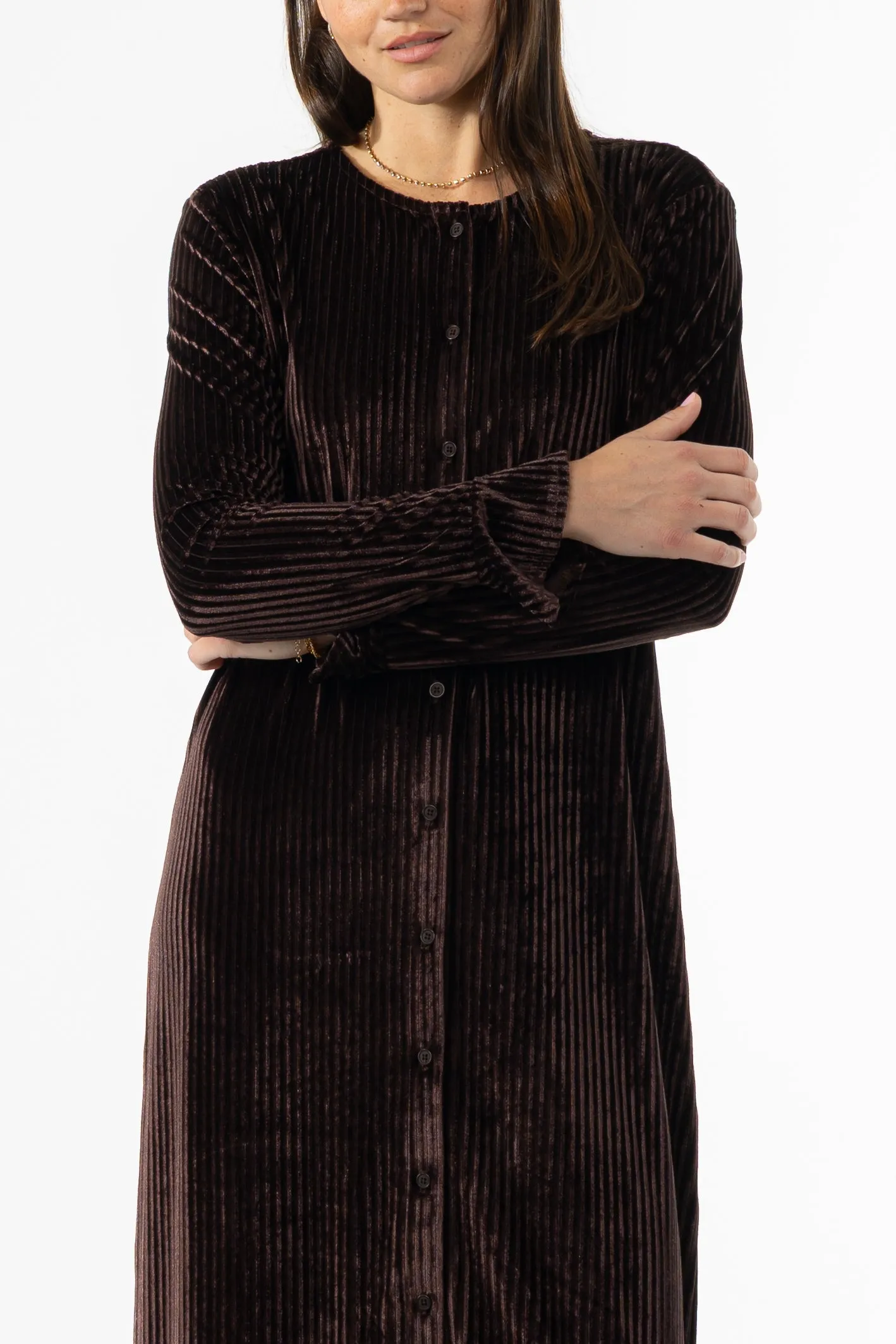 Brown Ribbed Velour Dress NonSlipClosure