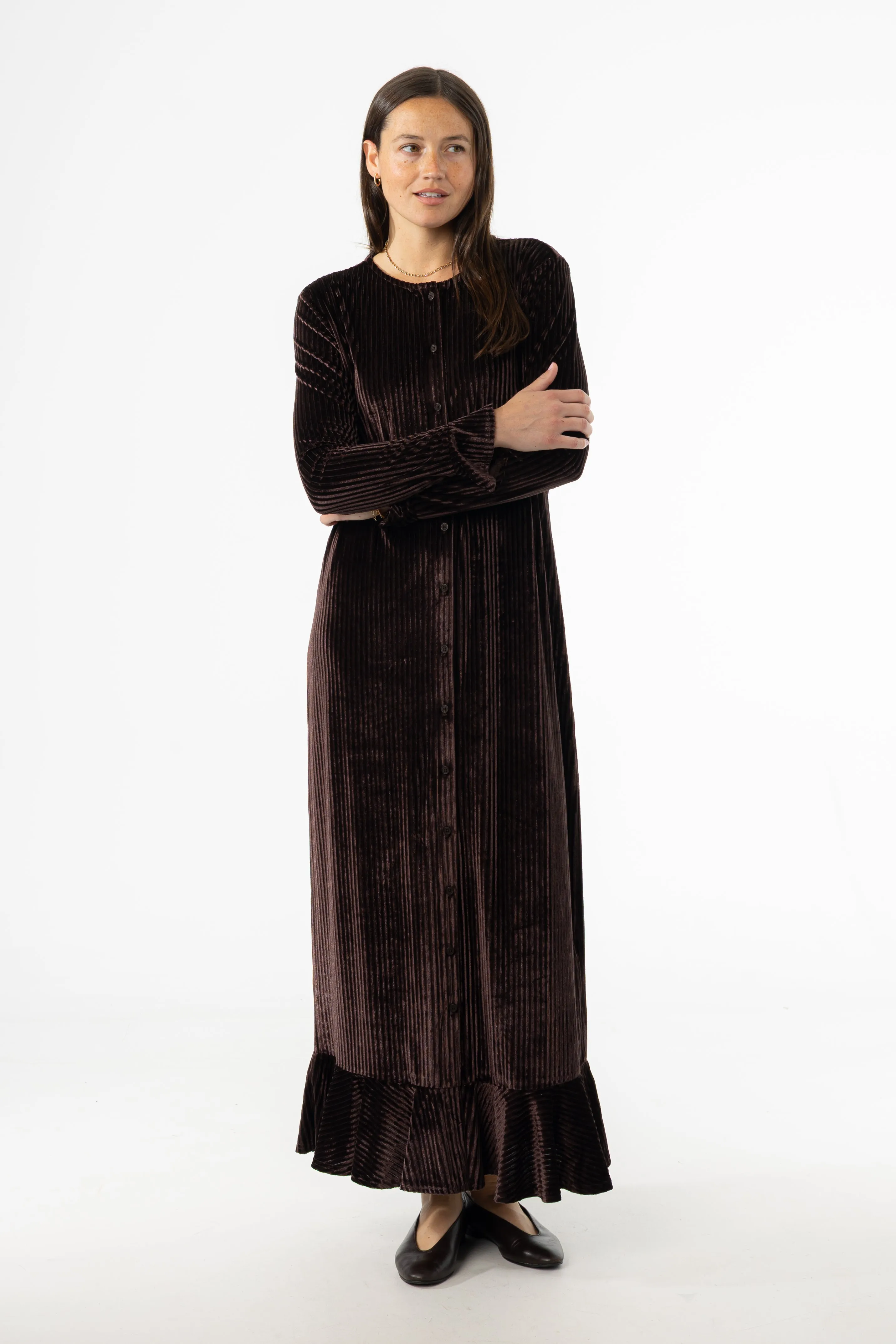 Light Silhouette Brown Ribbed Velour Dress
