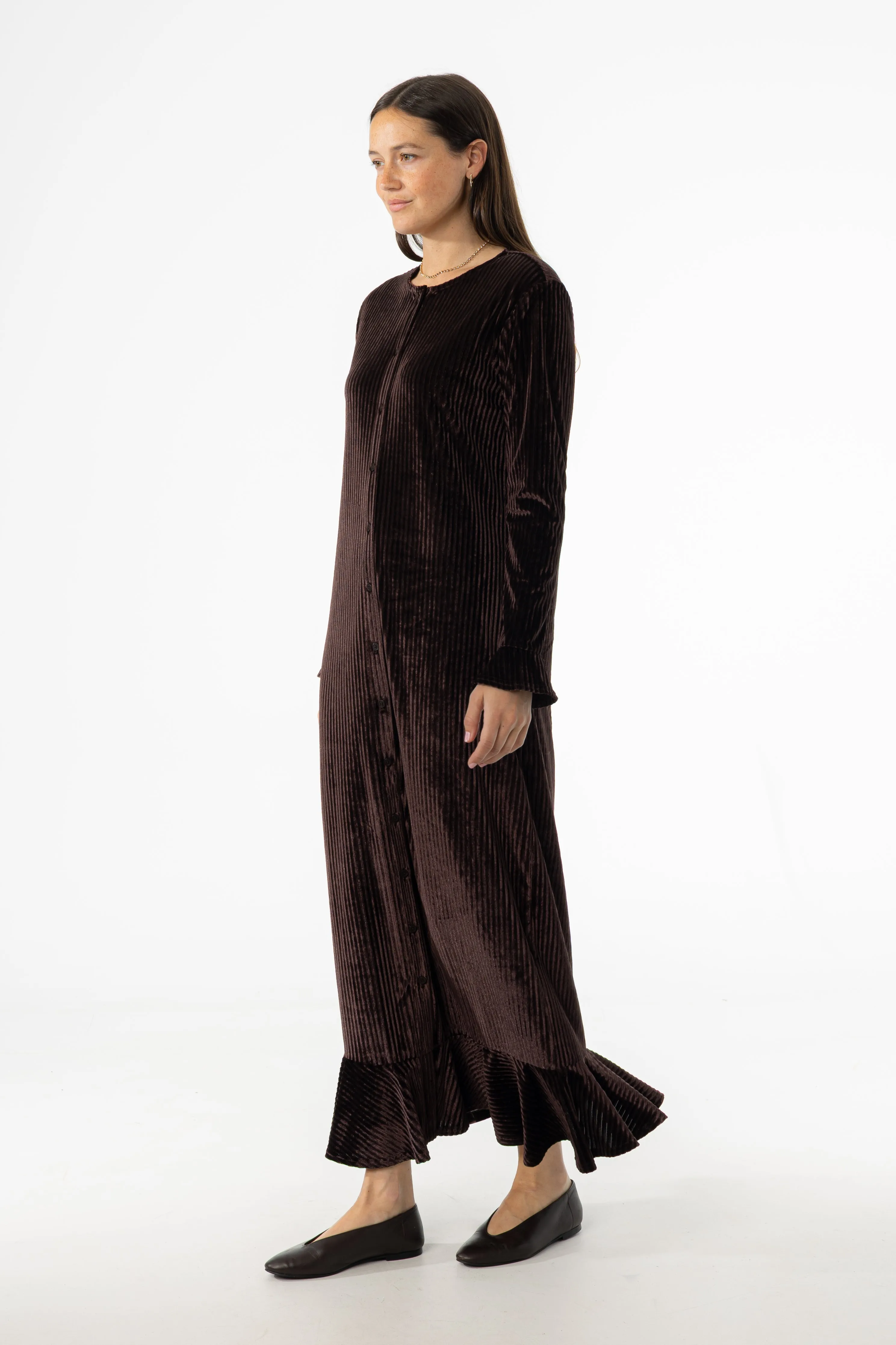 Brown Ribbed Velour Dress All Fit Comfy and Elegant