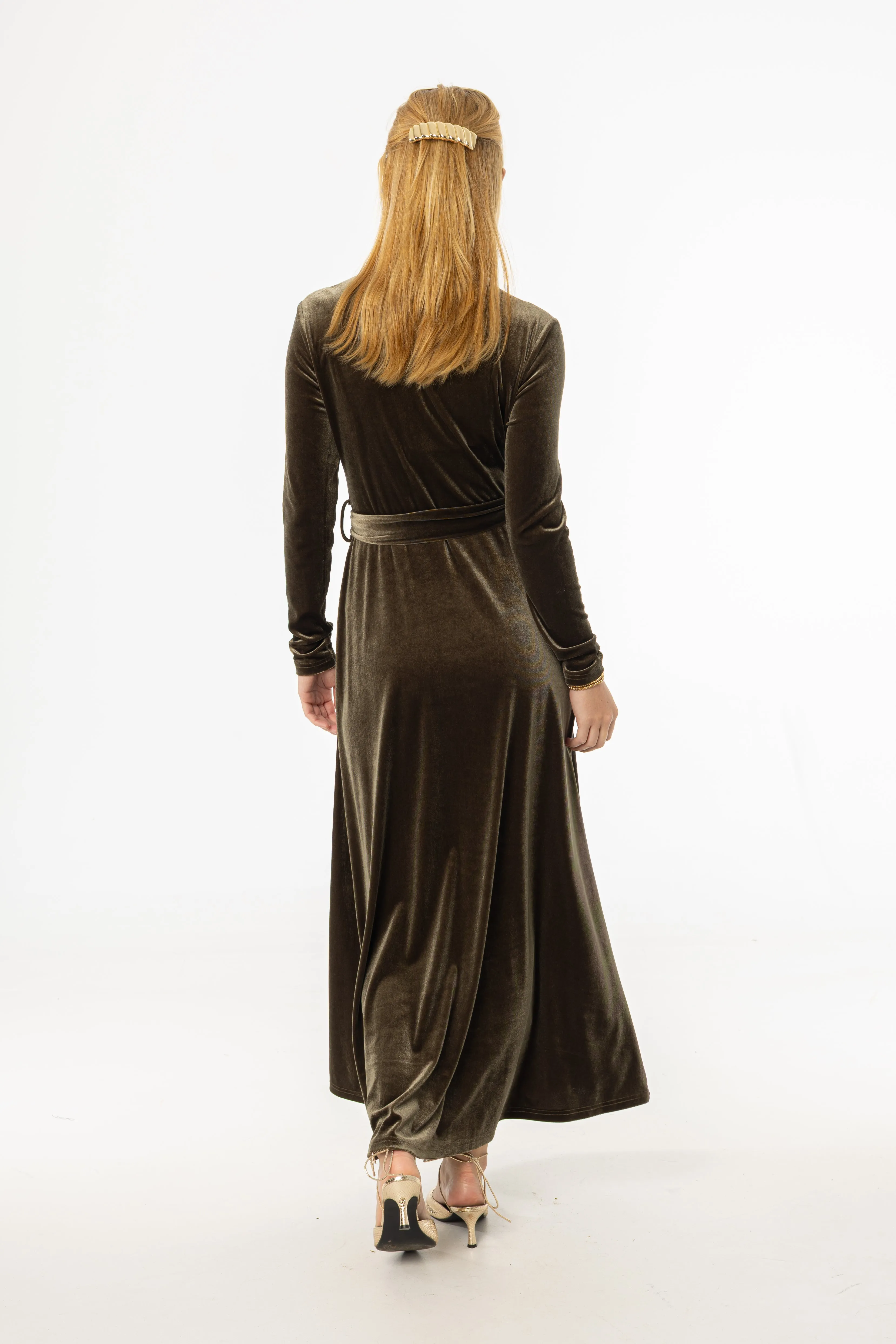 Olive Ruched Velour Maxi Dress All Gender