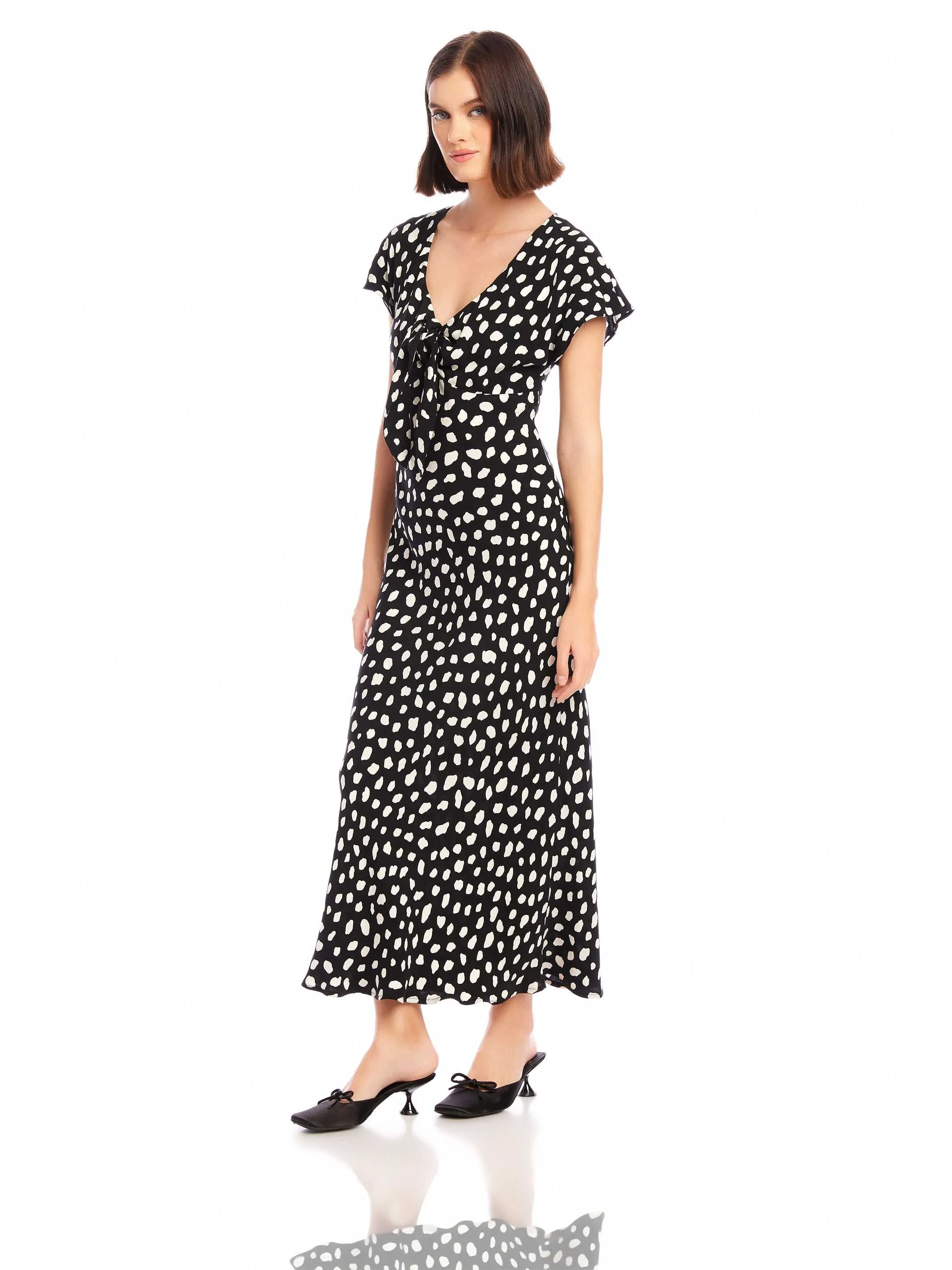 Frayed-Edge Emmeline Tie-Front Bias Dress