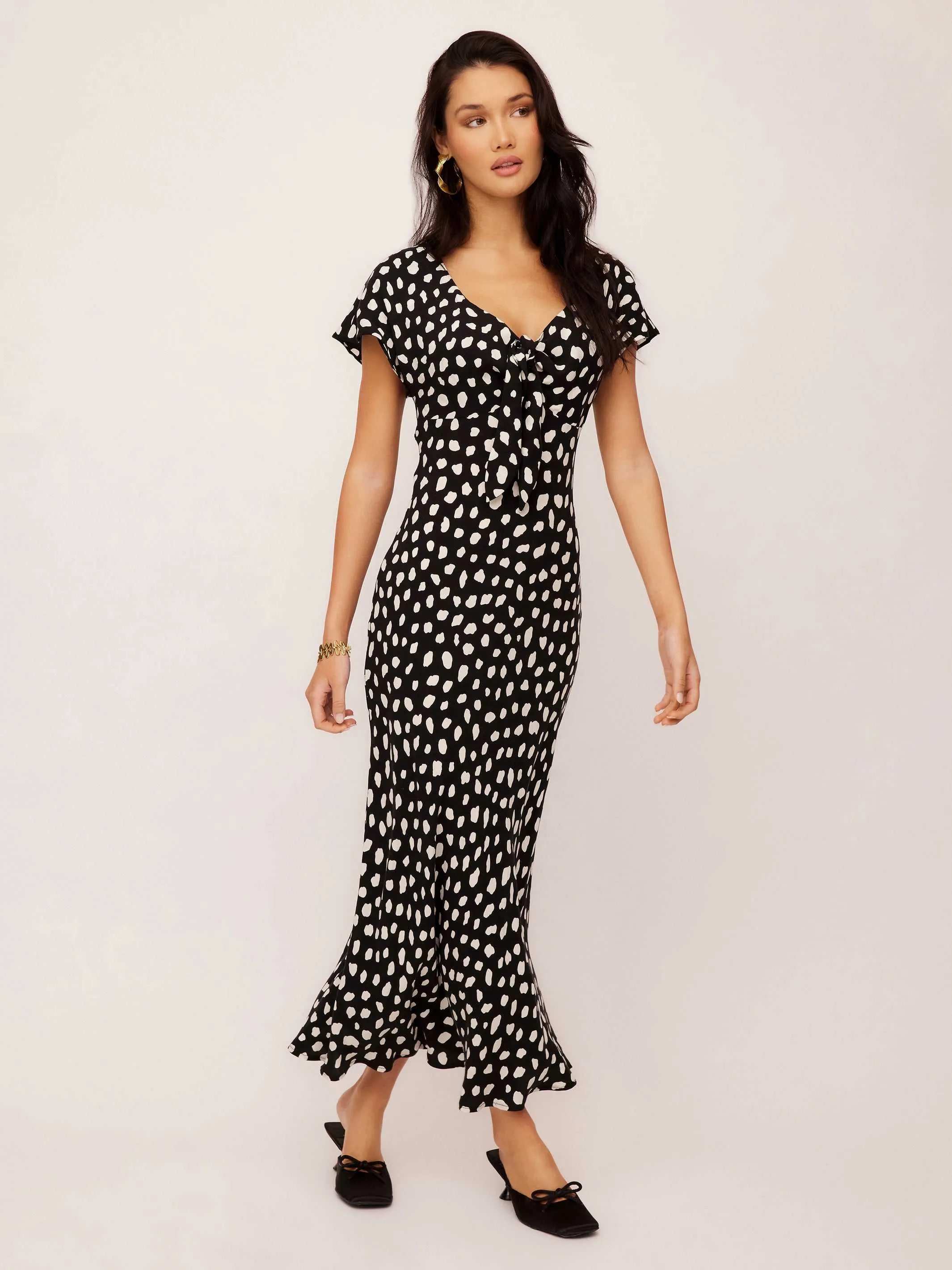 Calm Lines Chic Tailoring Waist Emmeline Tie-Front Bias Dress