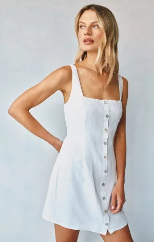 Square Neck Button Front Mini Dress FlatlockSeam Statement-Piece