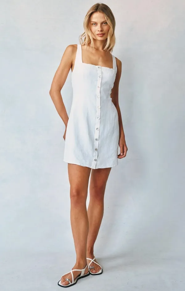 Square Neck Button Front Mini Dress Slim Form Perfect Shape