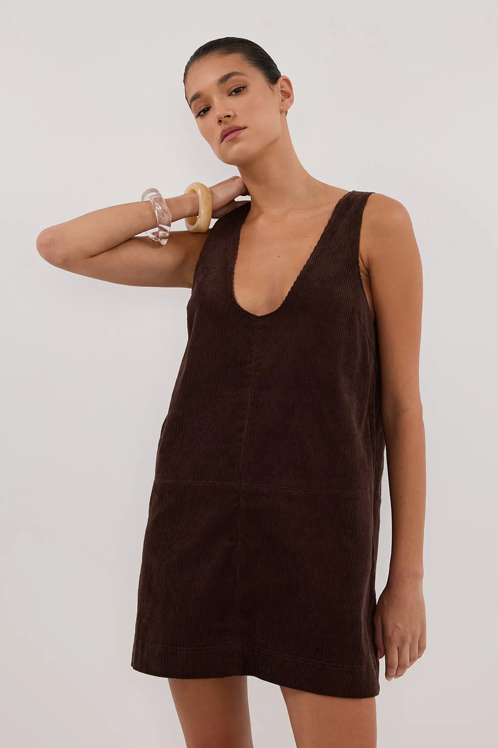 MILA CHOC COTTON CORDUROY MINI DRESS Soft Texture