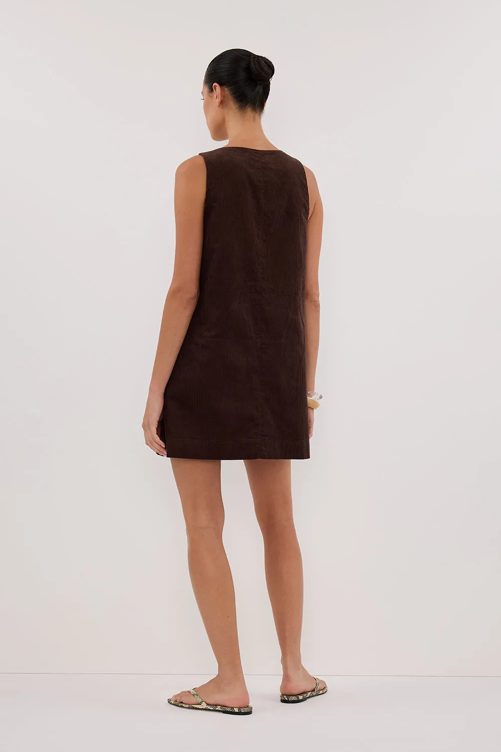 SeamlessConstruction Piped-Edge MILA CHOC COTTON CORDUROY MINI DRESS