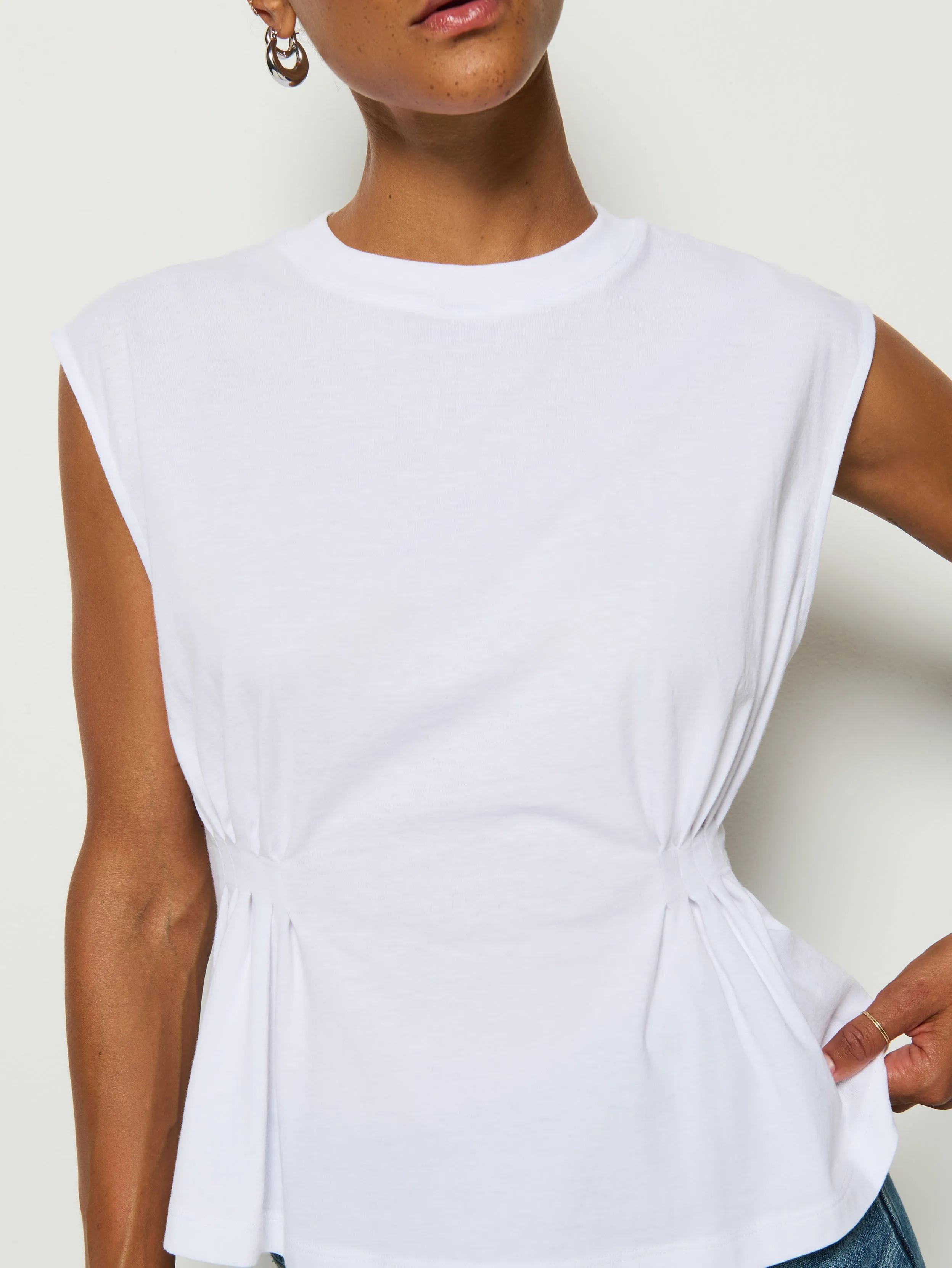 Meg Pleated Tank Short sleeved breeziness Wrinkle Resistant Texture