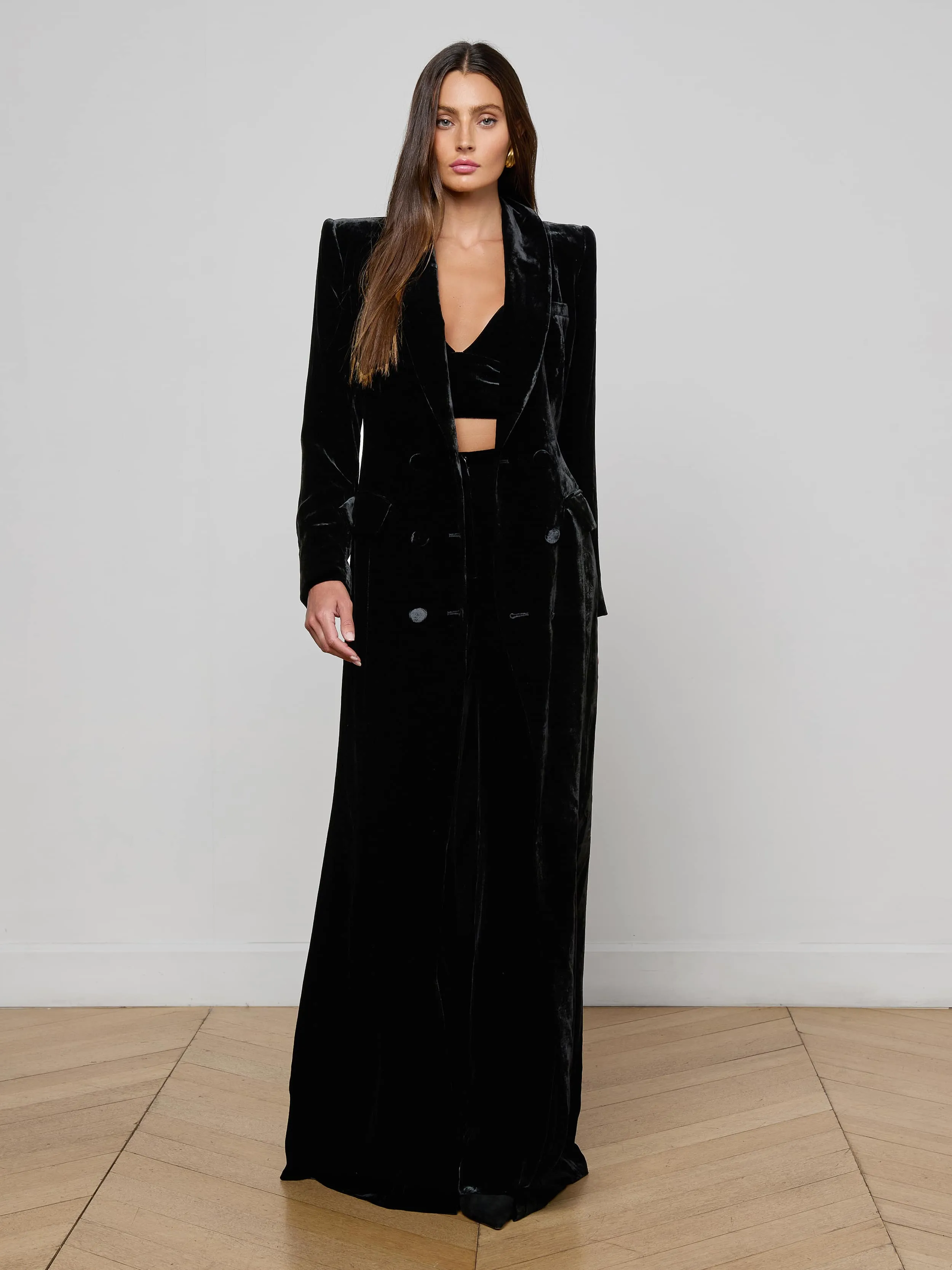 London Cool Chill Fashion Stormi Velvet Tuxedo Maxi Dress