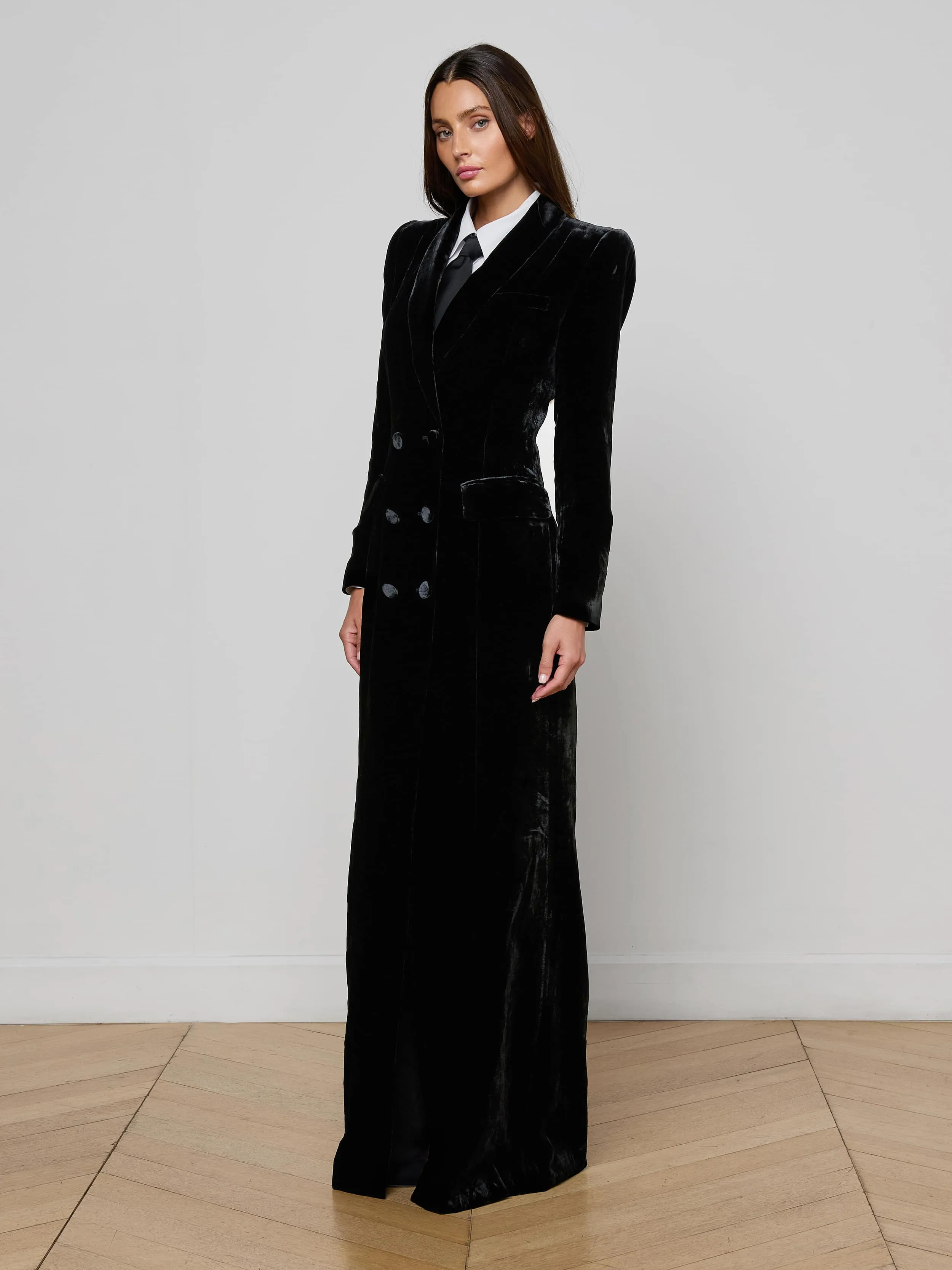 Simple Yet Elegant Stormi Velvet Tuxedo Maxi Dress