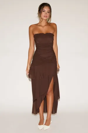 Event Safe STRAPLESS RUCHED BODICE DROP WAIST RUFFLE MAXI DRESS