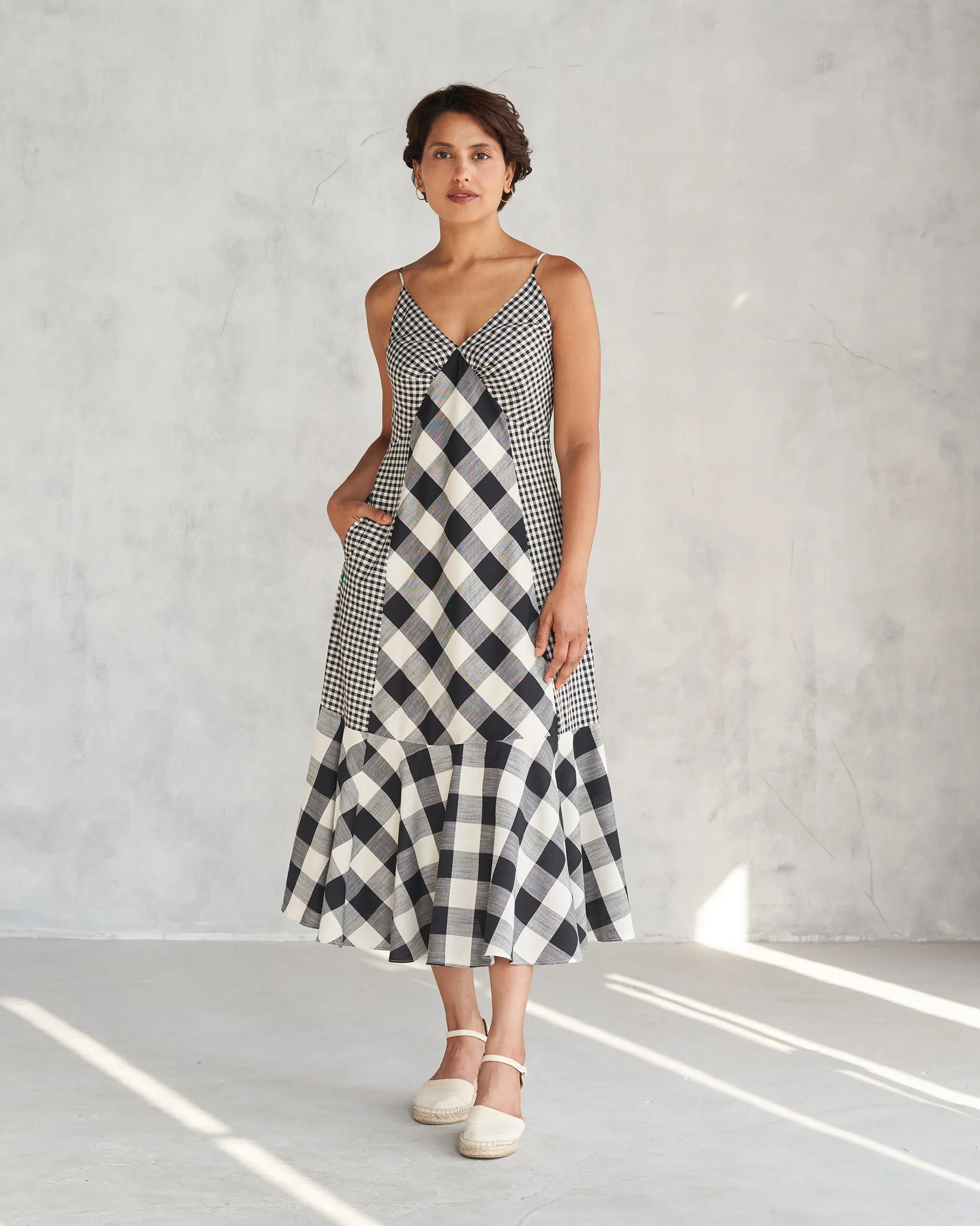 Strappy Tiered Dress - Ivory & Black Skin Touch Modern Design