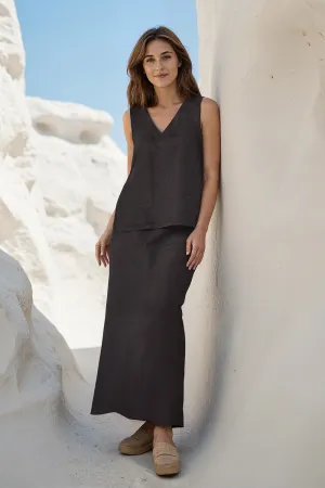 light texture Tonal Look Katie Bias Cut Linen Skirt in Black