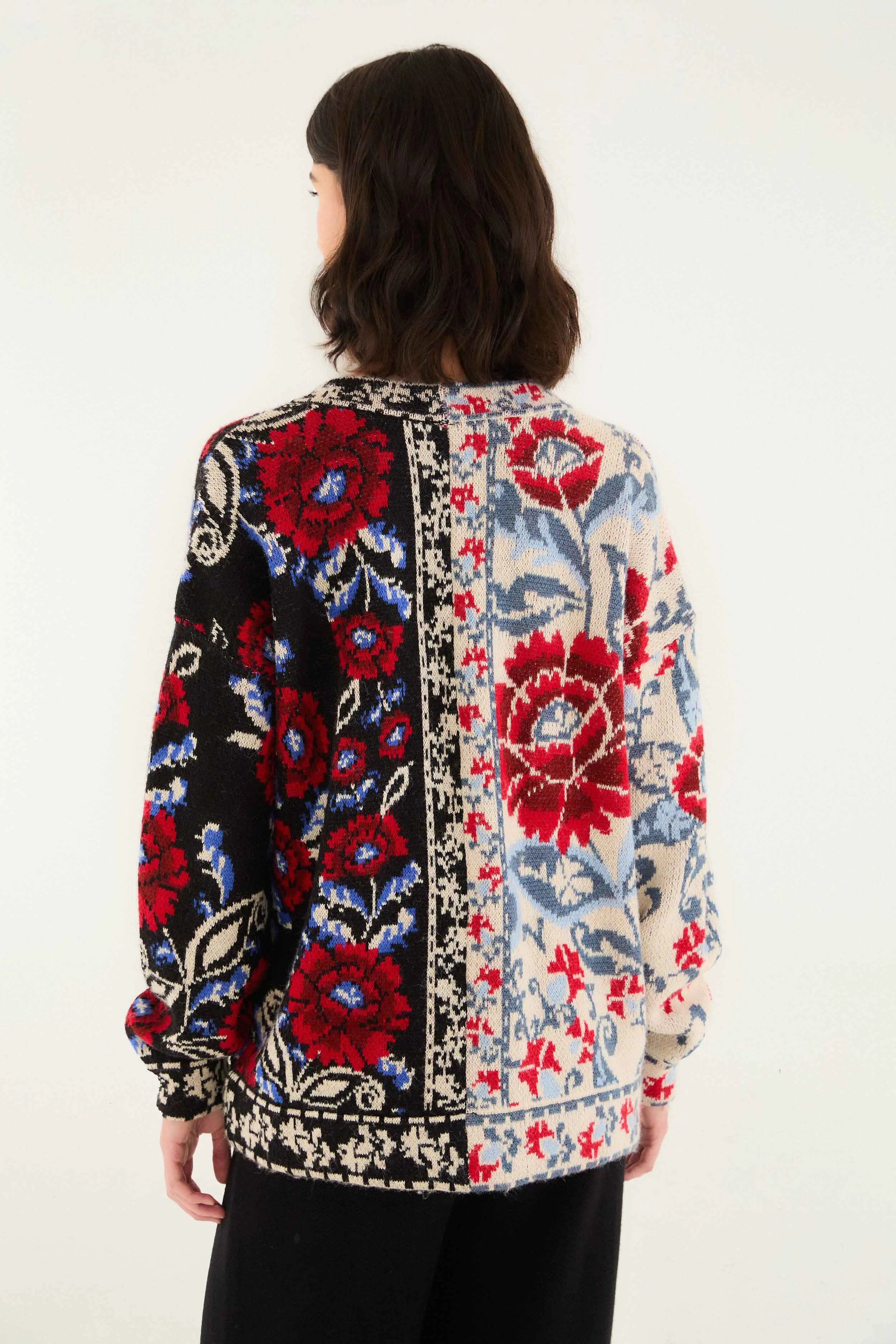 Black Mixed Valentina V Neck Knit Cardigan Street Casual Style