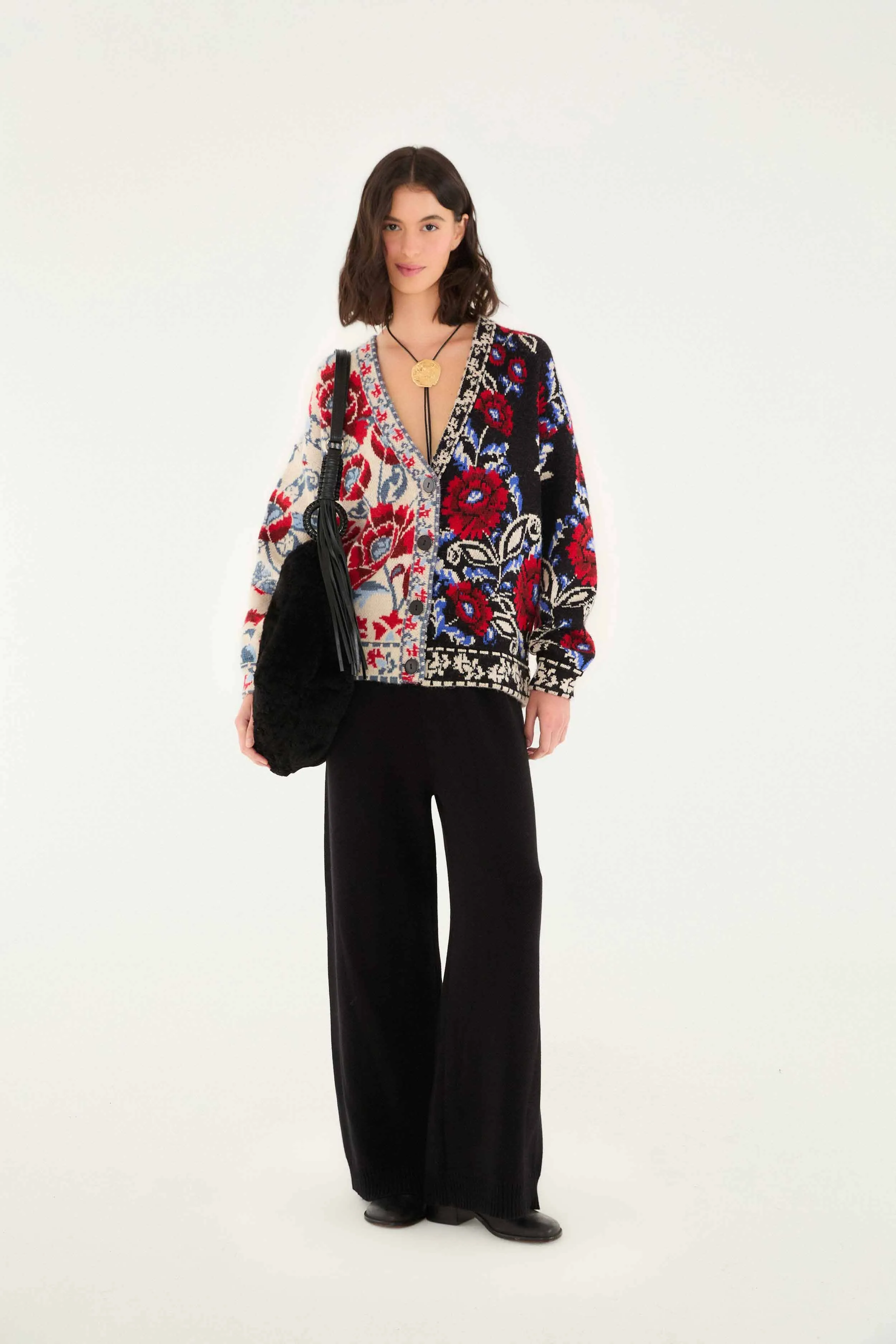 HighDensity Knit Breathable Liner Integration Black Mixed Valentina V Neck Knit Cardigan