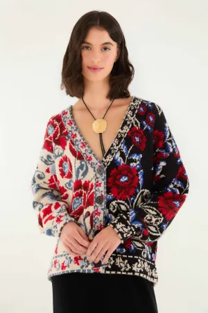 Black Mixed Valentina V Neck Knit Cardigan Relax Daily