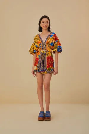 Yellow Floral Yard Lenzing? Ecovero? Euroflax? Shorts Odor Resistant Finish FoldableDesign