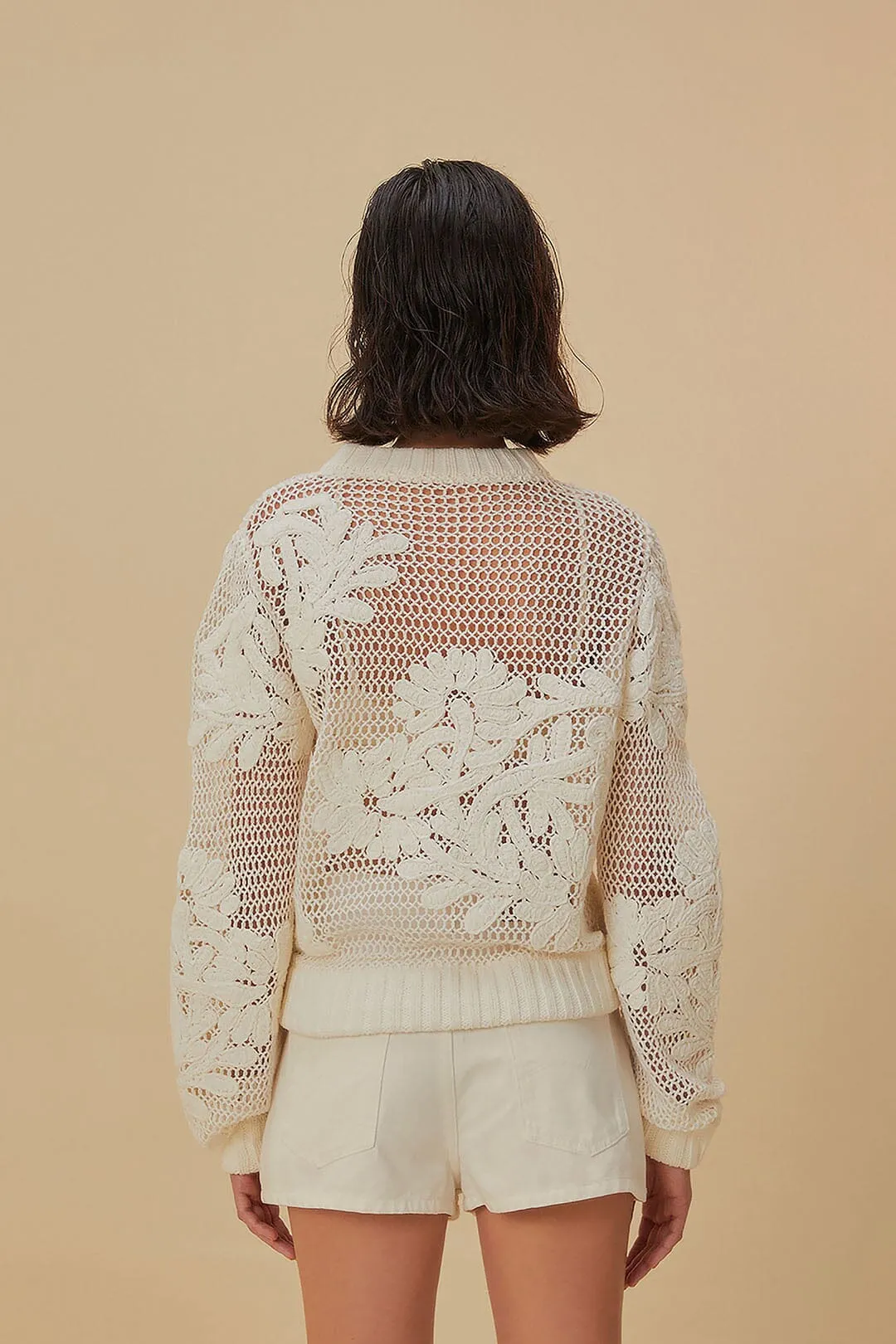Jacquard Pattern White Embroidered Knit Sweater