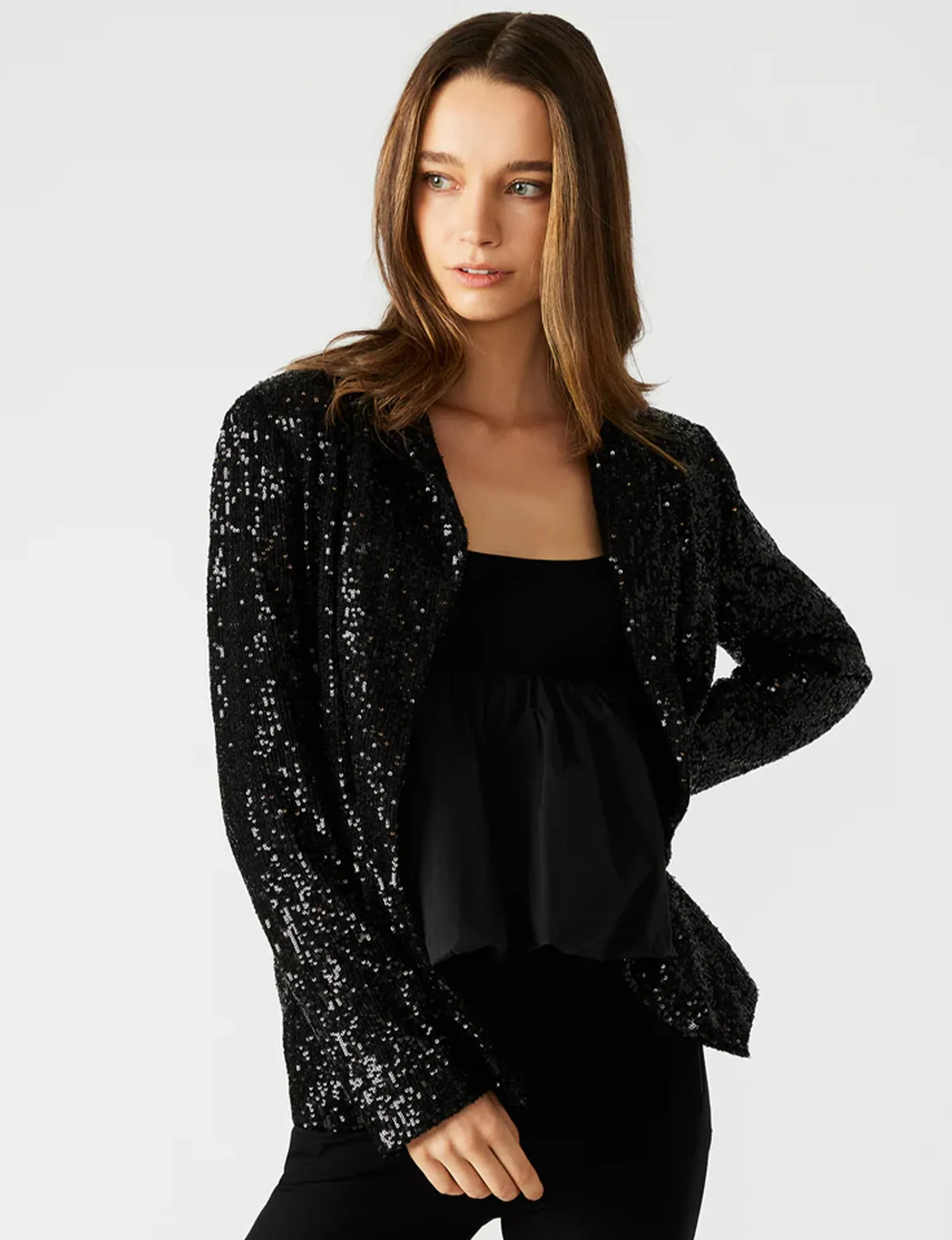 Weather Friendly Versatile Daily Layer Payton Sequin Blazer, Black