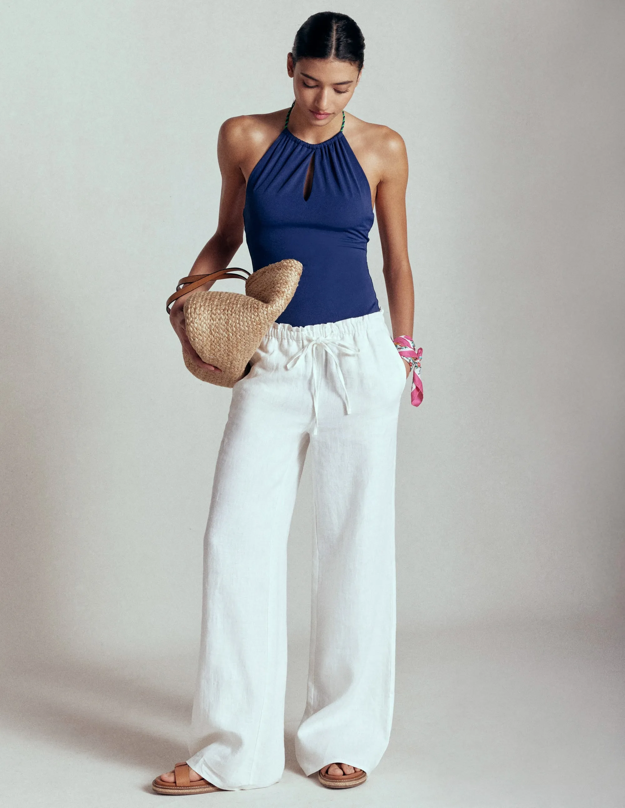 Full-coverage Sunny Retreat String High Neck Swimsuit-Navy