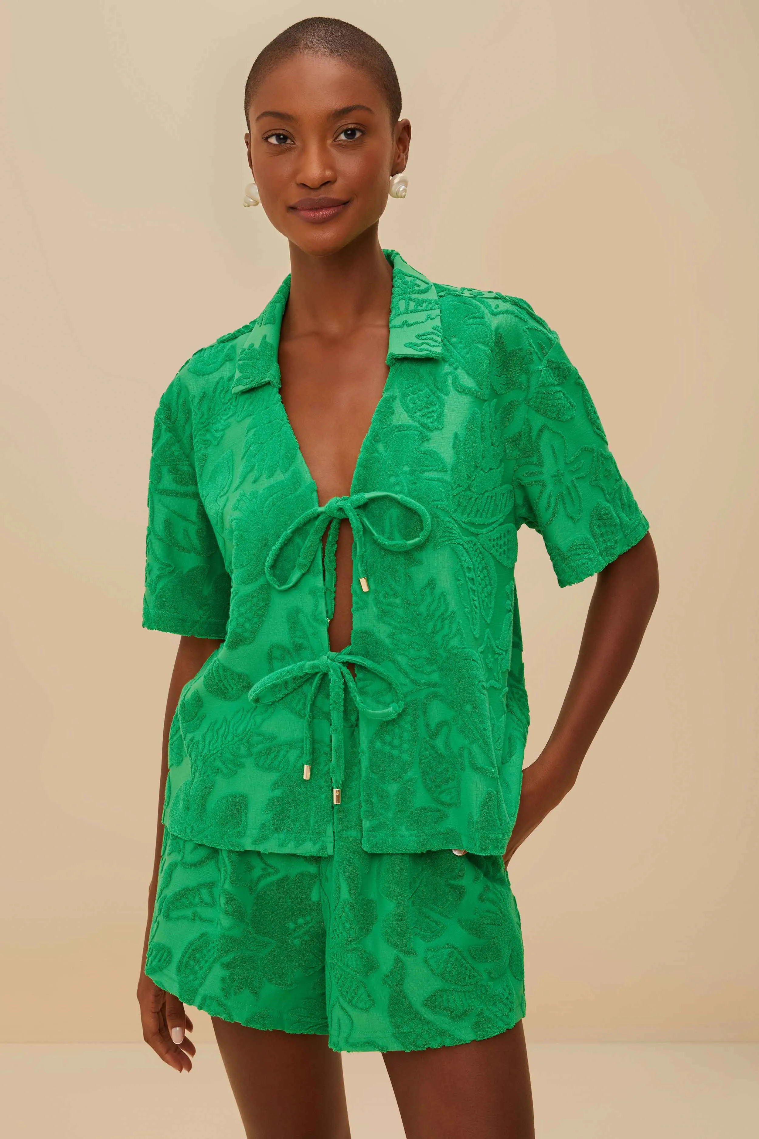 Non Cling Material Green River Nature Towel Shorts