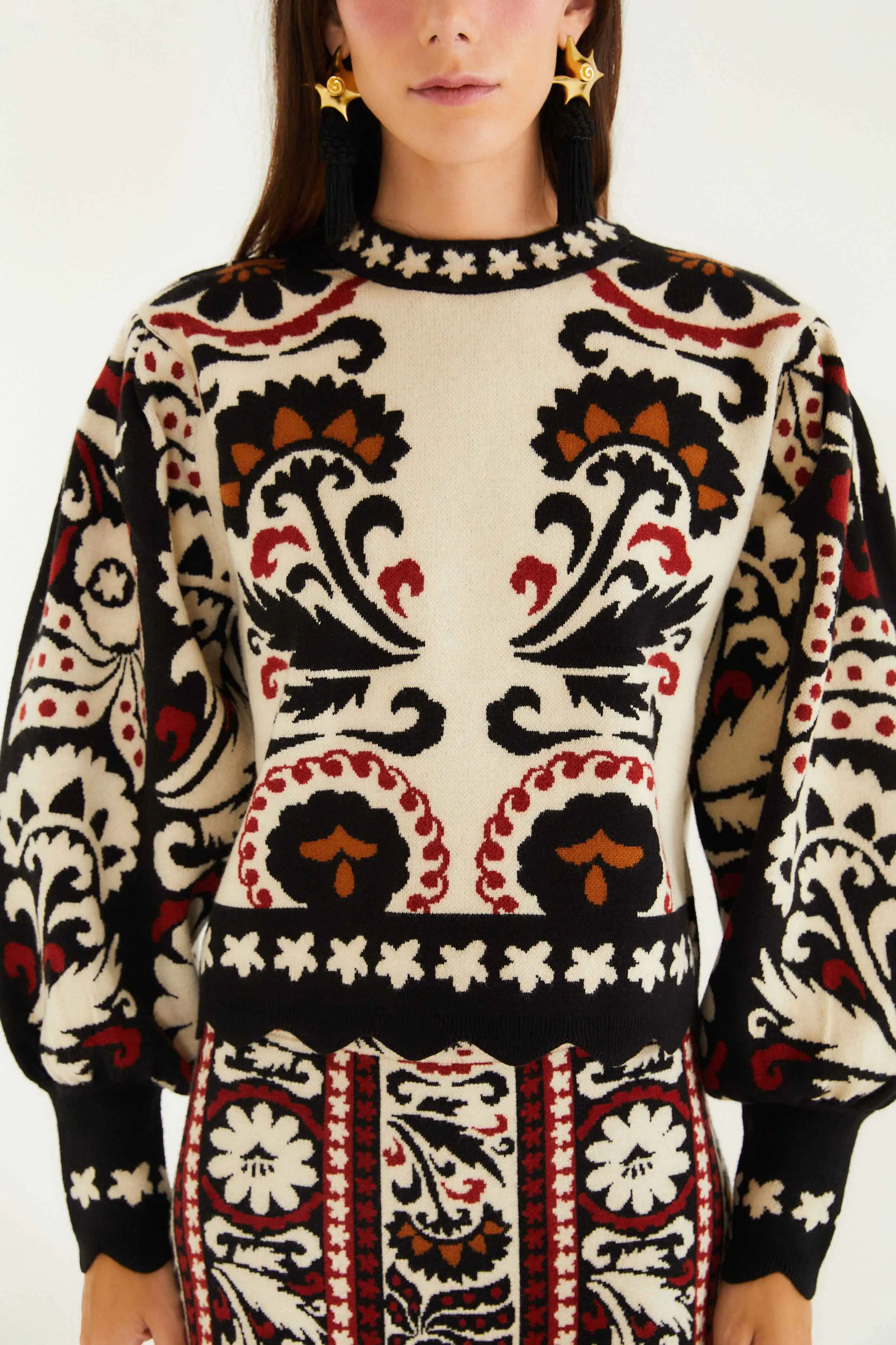 Stripes Winter Tapestry Knit Sweater Neutral Tones