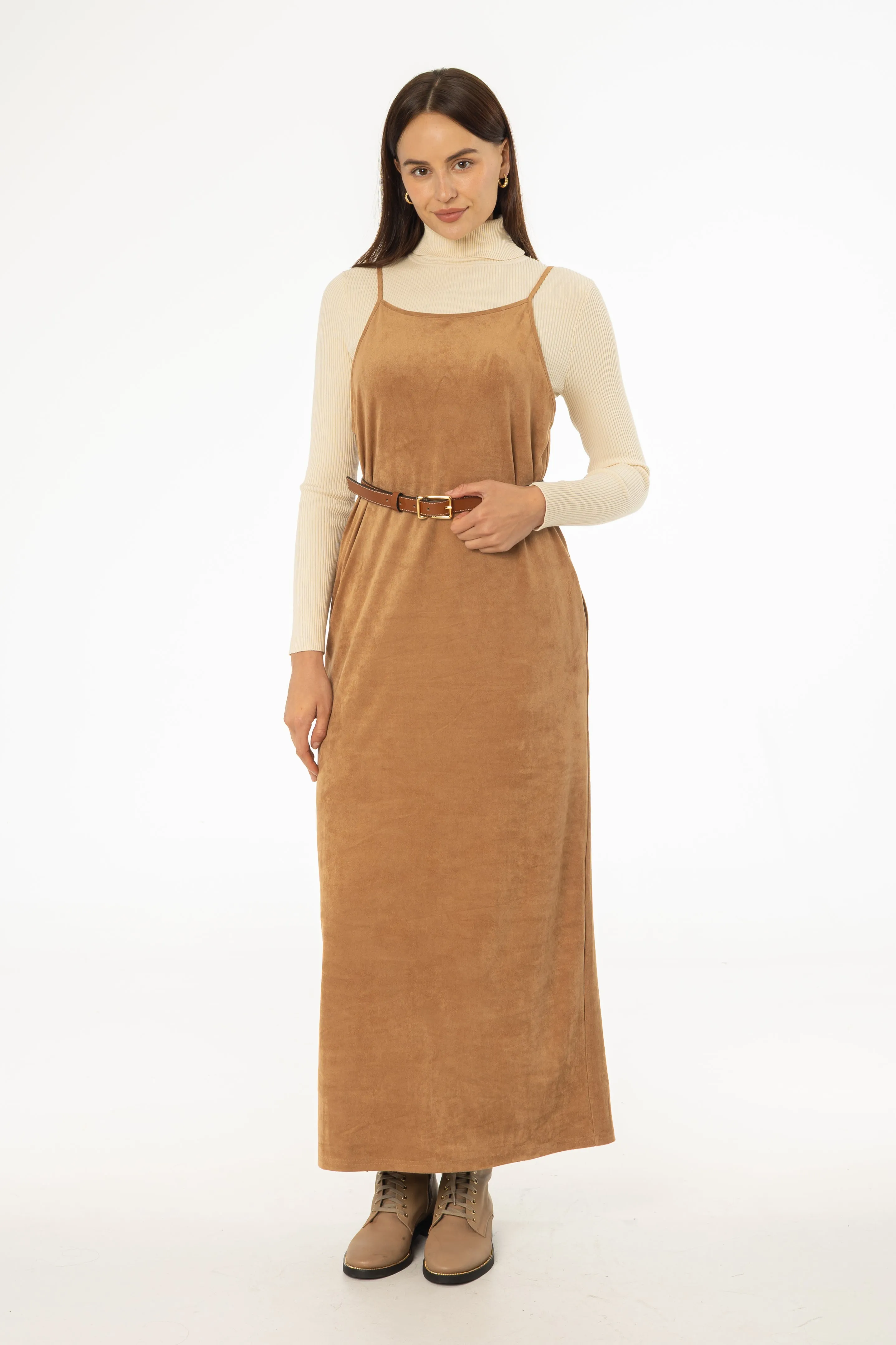 Camel Microsuede Maxi Jumper Form Flow