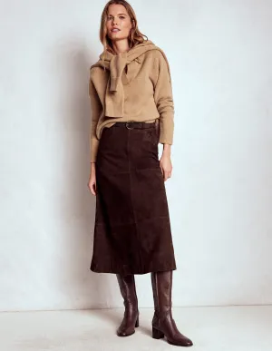 Suede Midi Skirt-Dark Chocolate Non Slip Waist