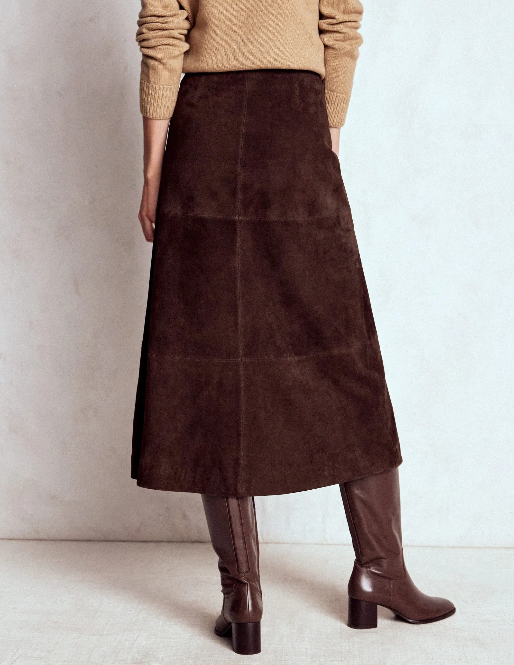 Classic Touch Stylish Vibe Suede Midi Skirt-Dark Chocolate