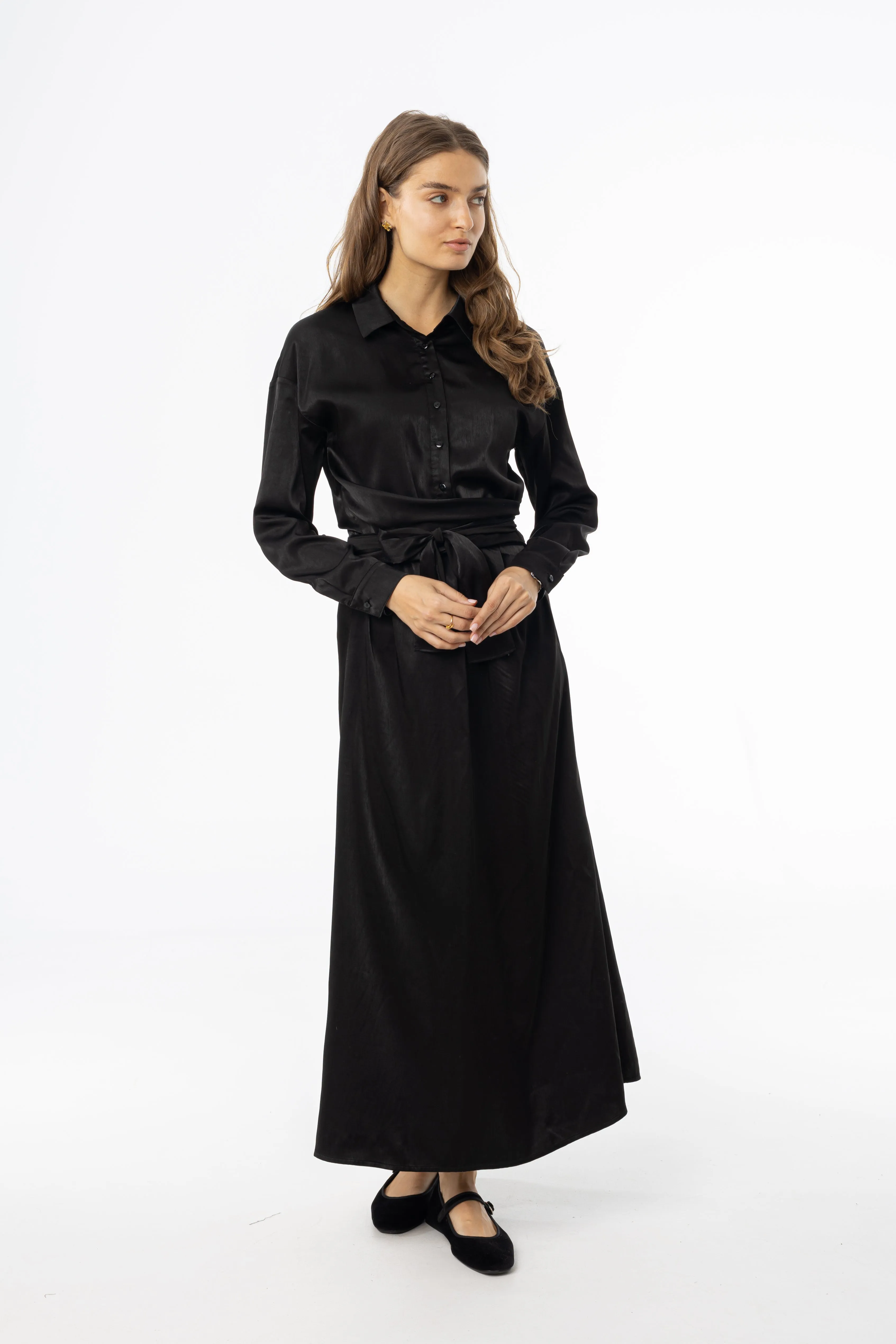 Black Tie Silk Dress Minimalist Elegance Day Ready