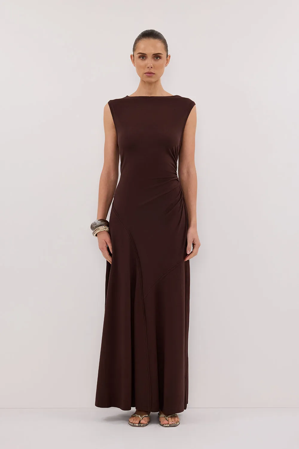 HADLEY CHOC SLEEVELESS KNIT MAXI DRESS Belt Waist