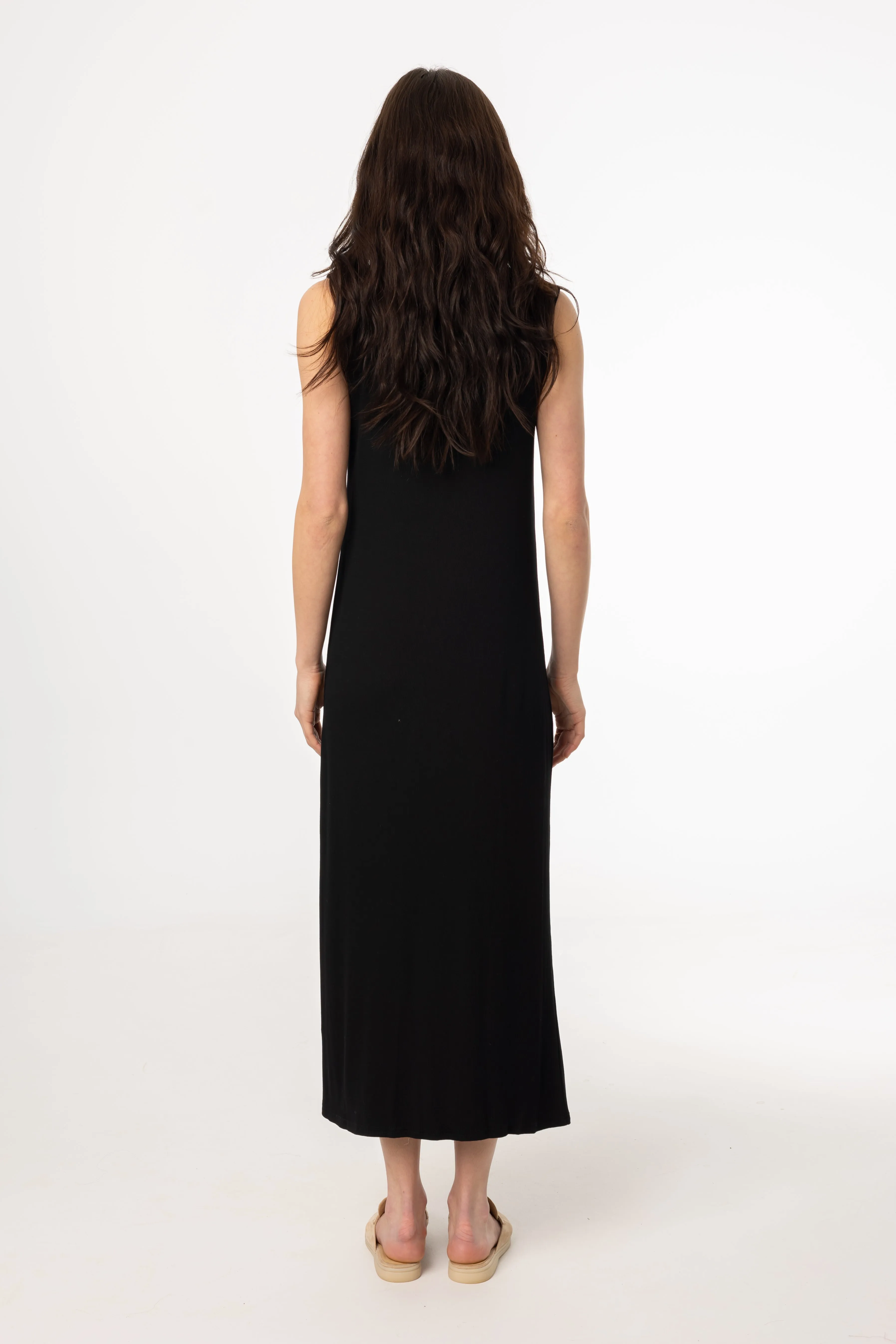Texture Flow Black Ribbed Maxi Jumper