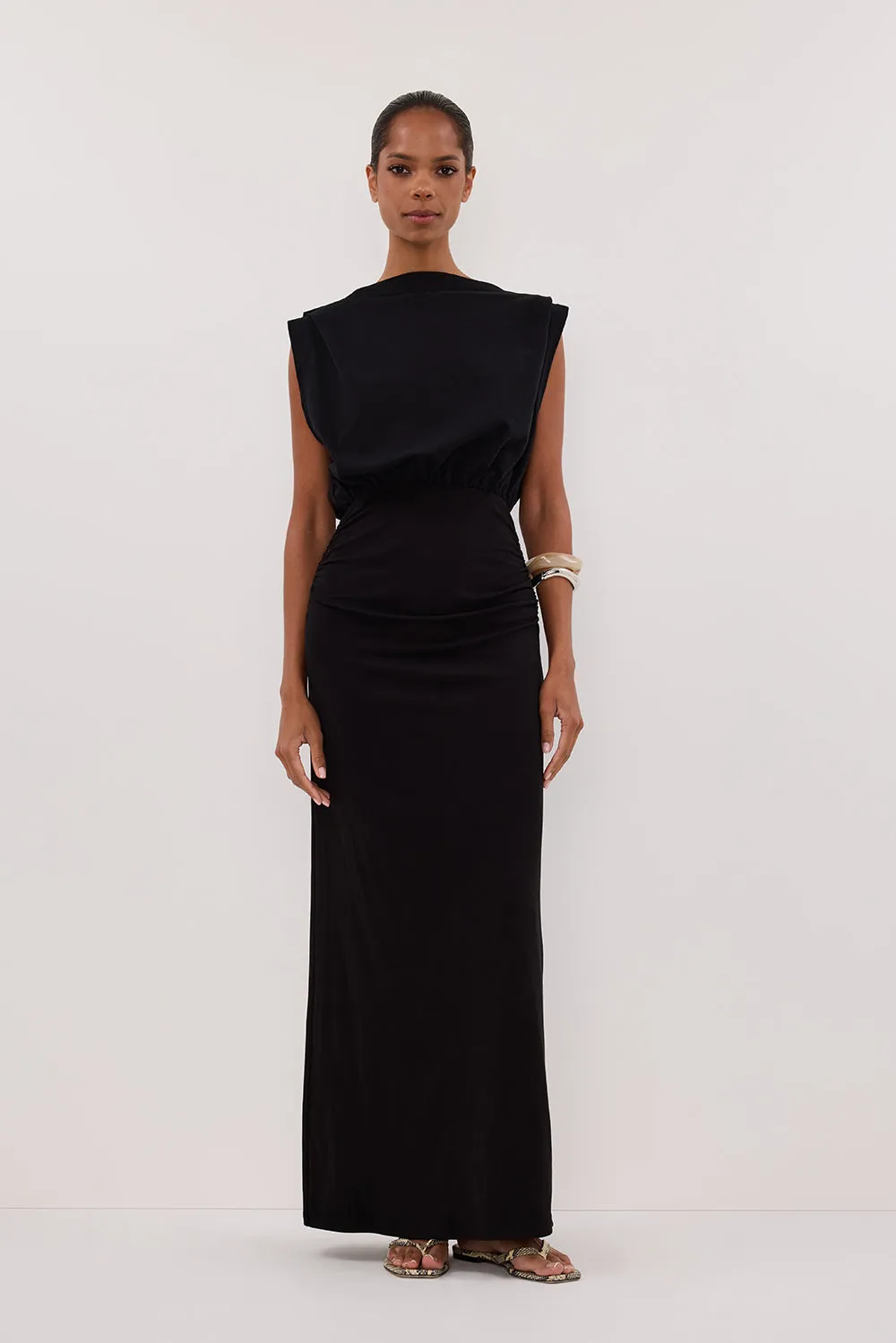 LIORA BLACK SLEEVELESS MAXI DRESS Polished Look Sleek Layer