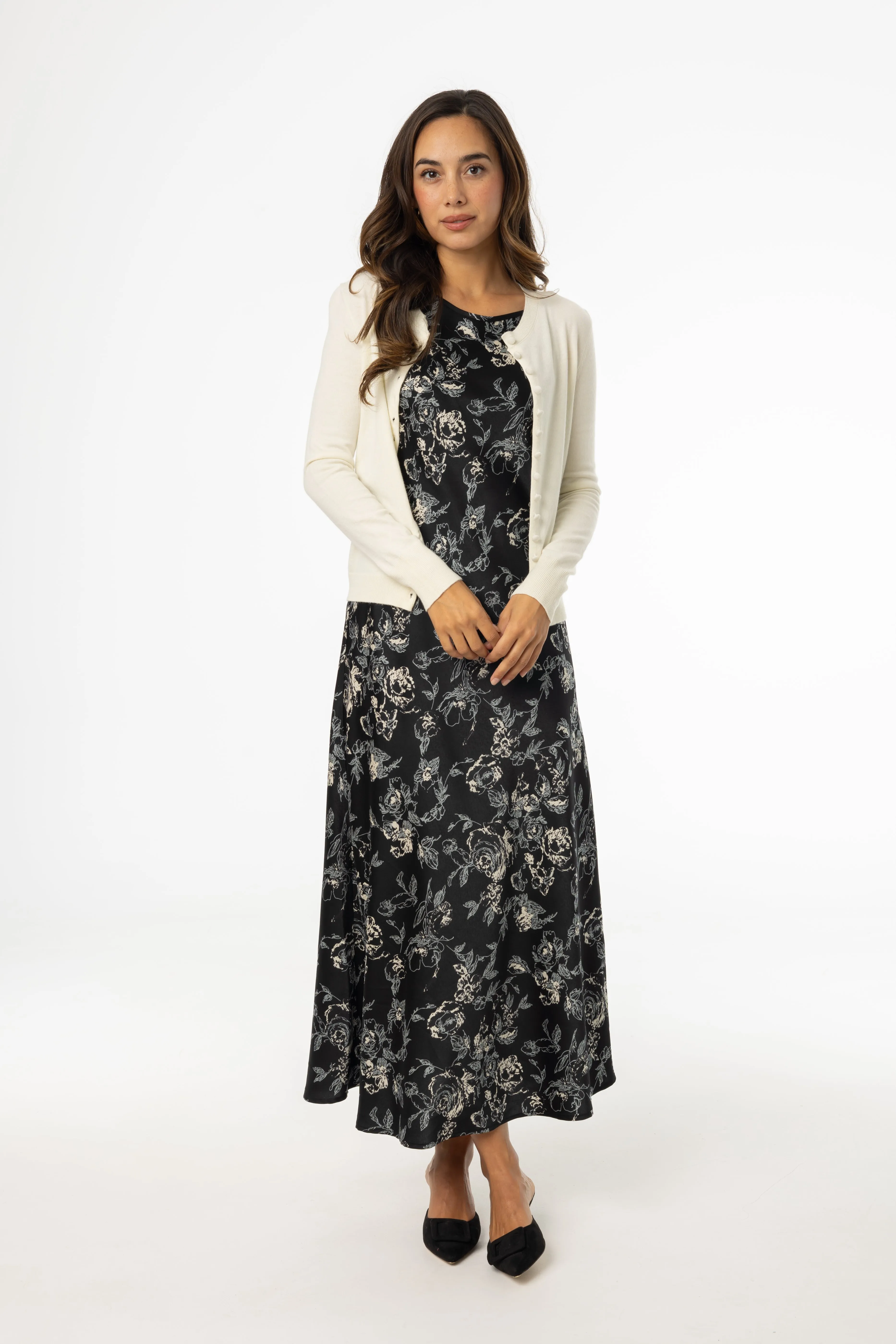 Multi Floral Printed Slip Dress Comfortable Layering Playful Cut