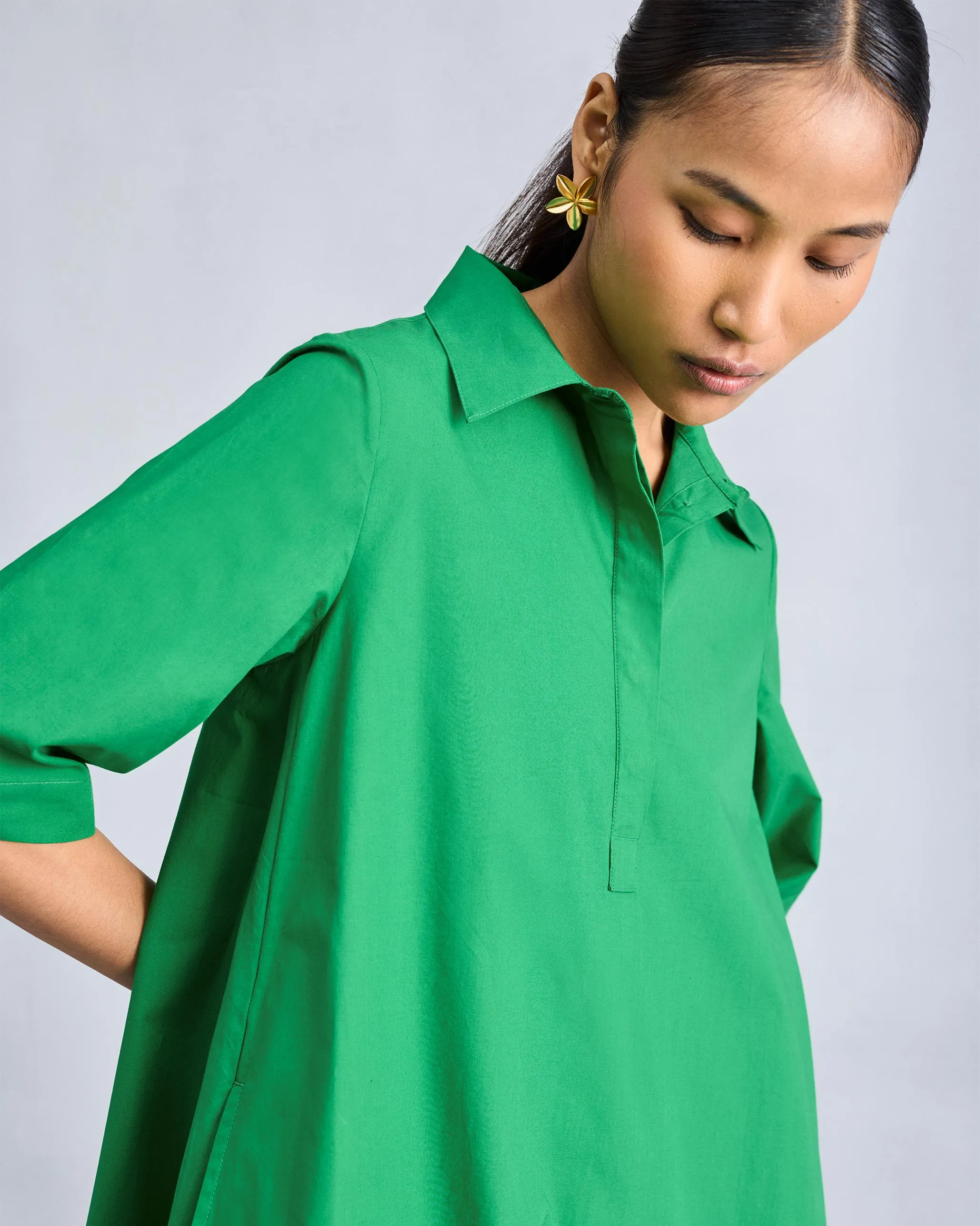 Smooth Fit A-line Short Dress - Green