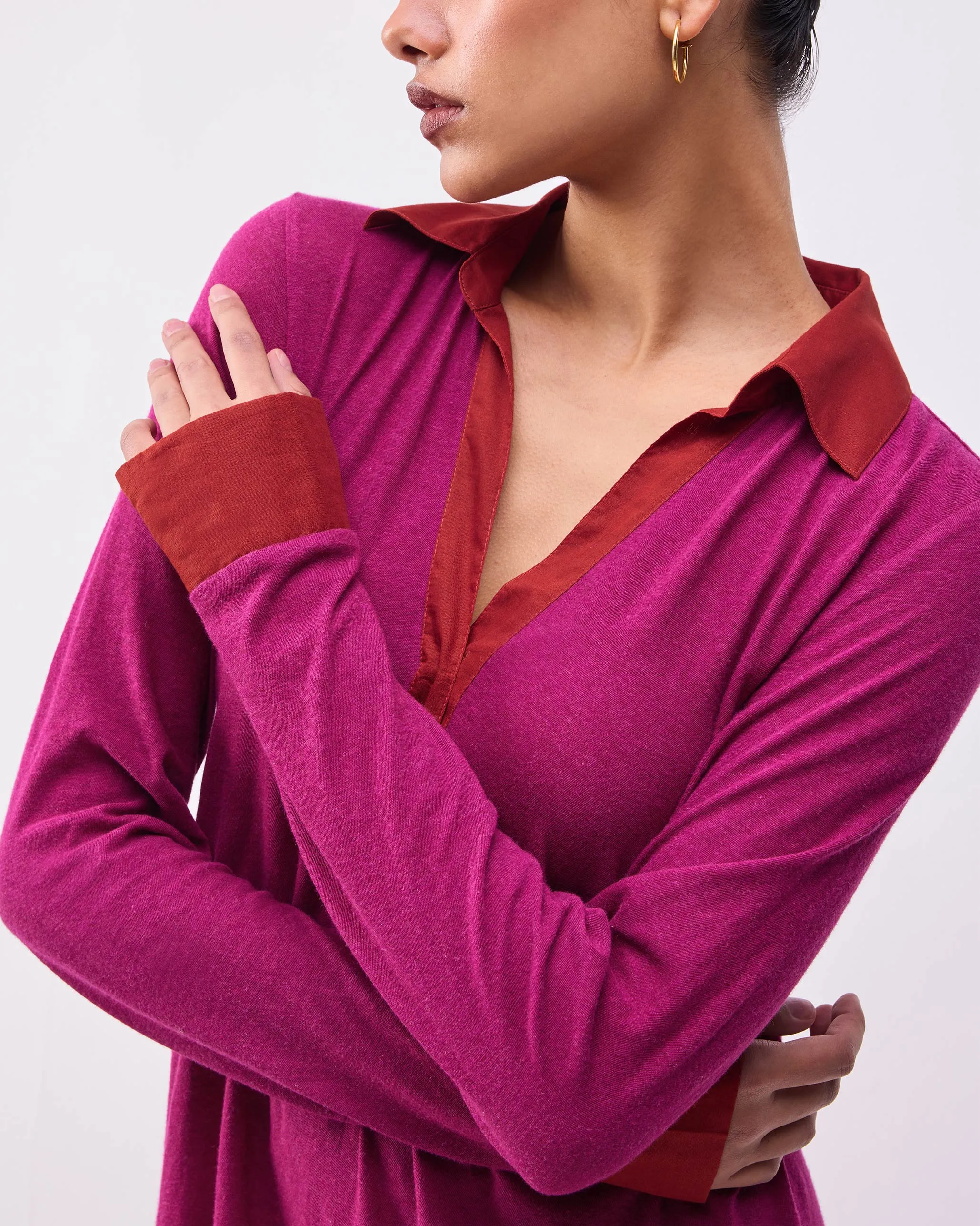 Miryam Dress - Berry Long Sleeve Edge Shape