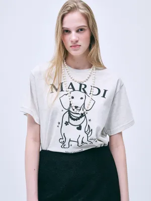 TSHIRT SWING THE TAIL DDANJI PEARL NECKLACE_OATMEAL BLACK UltraLightweight