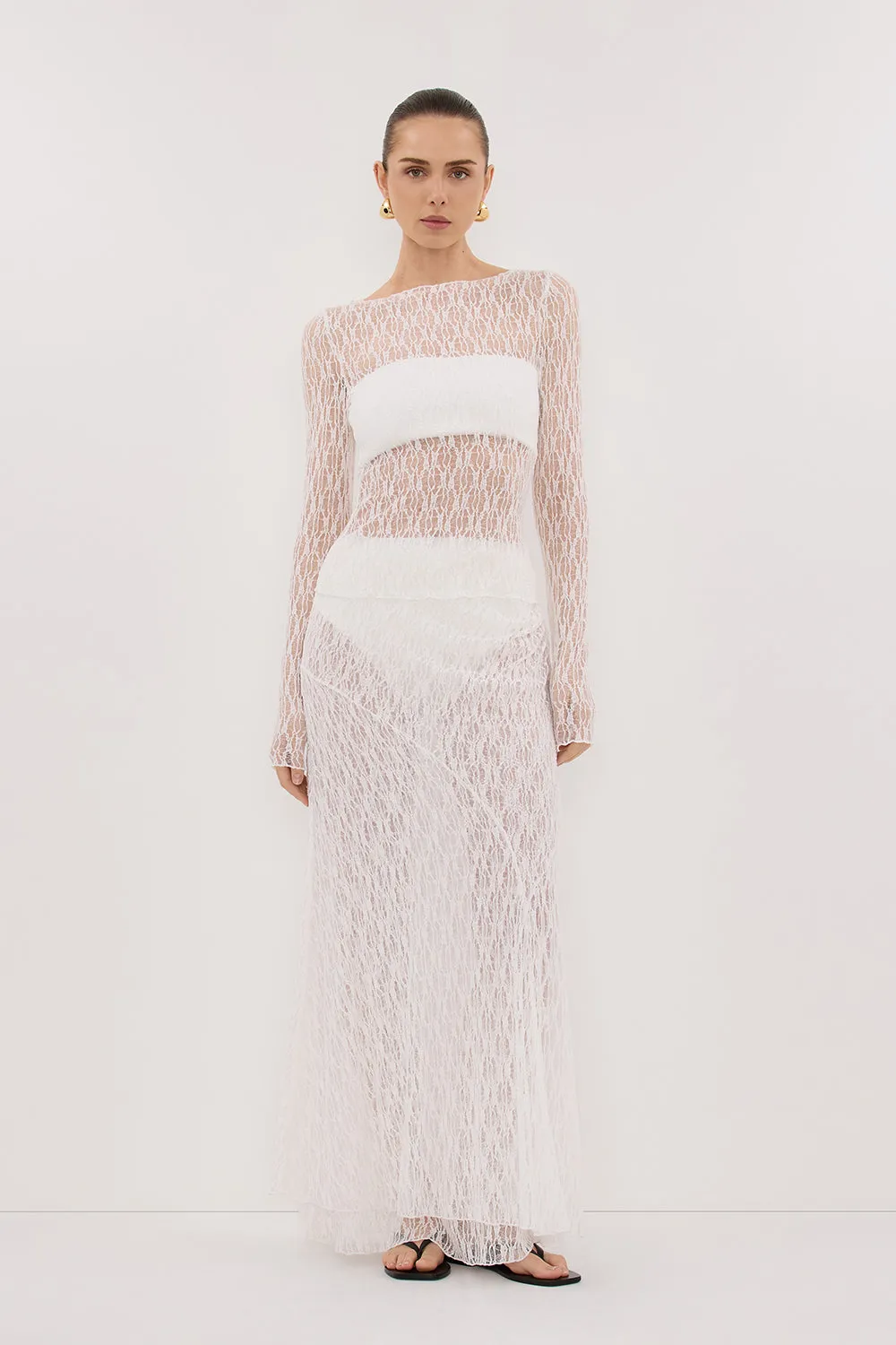 Natural Fiber Blend Sustainable Fibers LIZZIE WHITE LACE LONG SLEEVE TOP