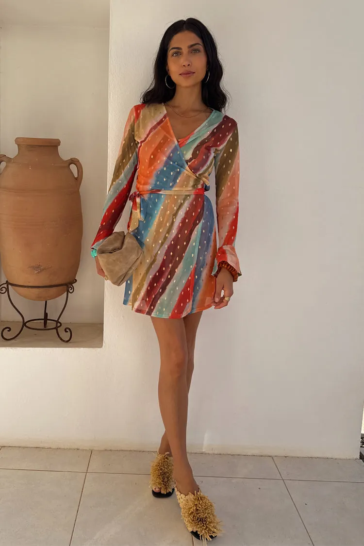 Professional Comfort Sunset Stripe Mini Wrap Dress