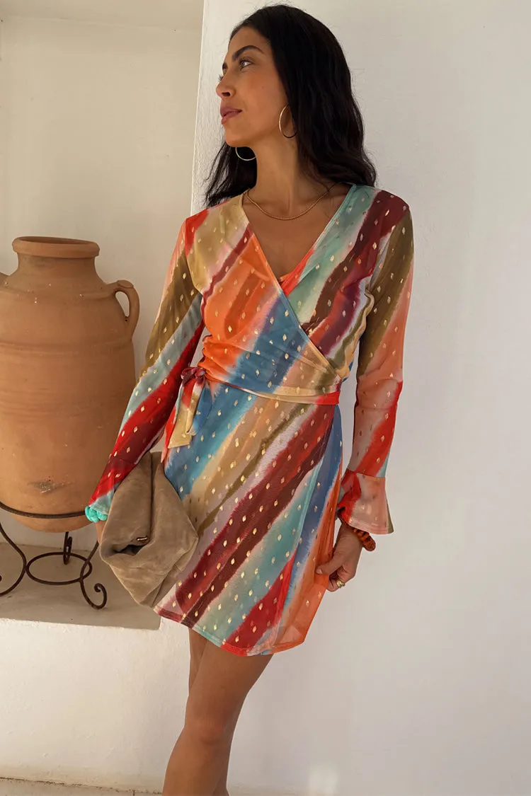 Sunset Stripe Mini Wrap Dress Chilly Wear Summer Mood
